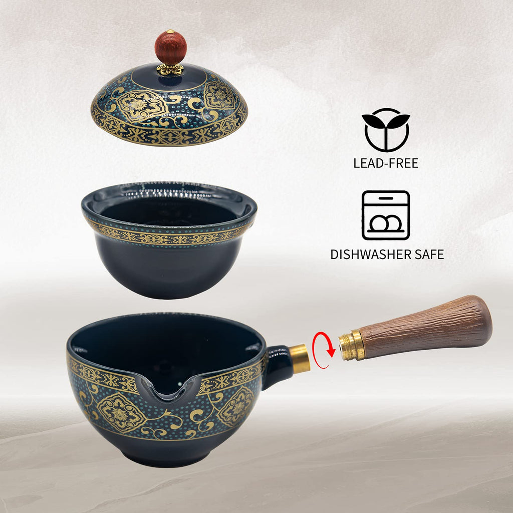 LURRIER Porcelain Chinese Gongfu Tea Set,Portable Teapot Set with 360 Rotation Tea maker and Infuser,Portable All in One Gift Bag for Travel,Home,Gifting,Outdoor and Office (Sakura)