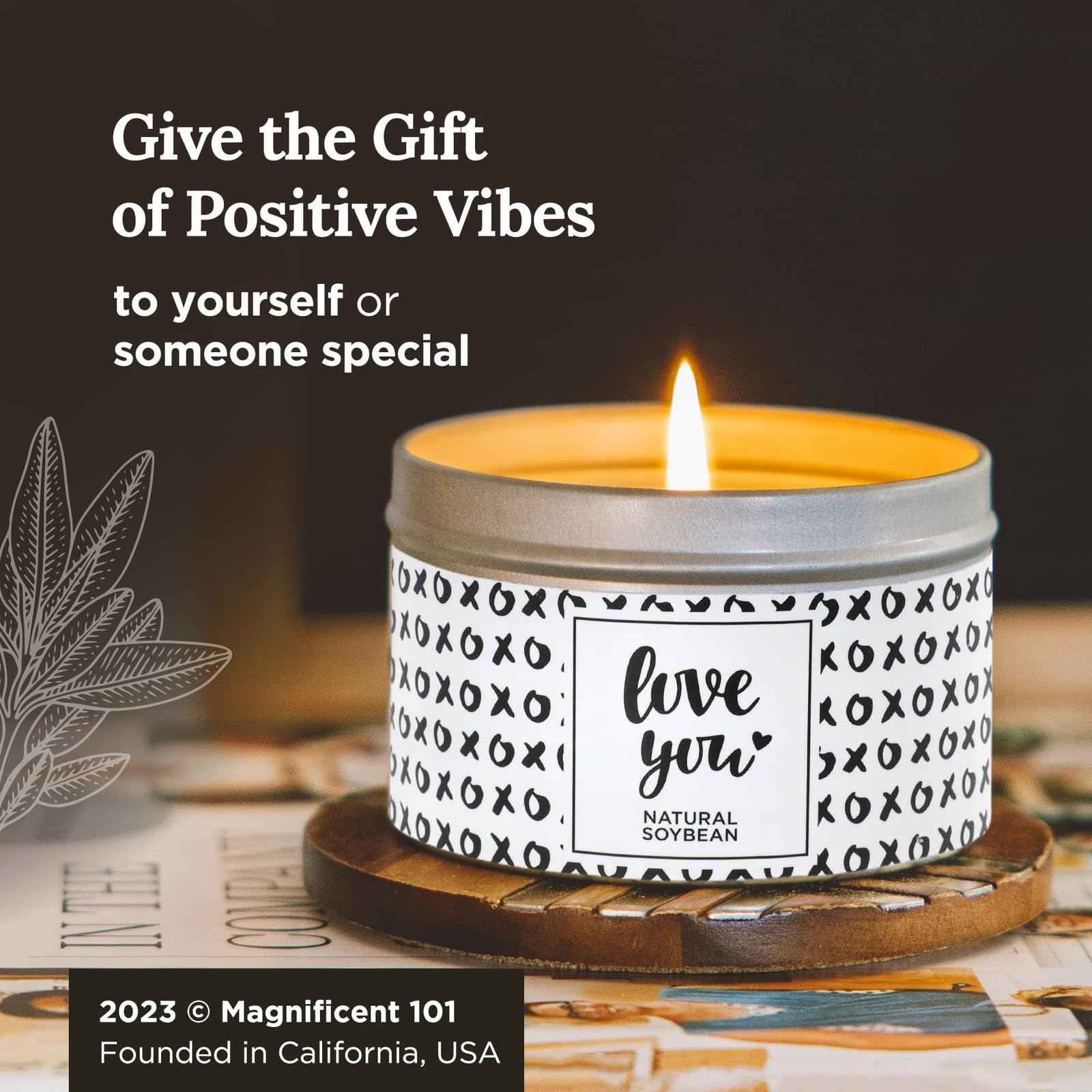 Magnificent 101 Long Lasting Self-Love Aromatherapy Tin Candle | 6 Oz - 35 Hour Burn | All Natural Soy Wax with Sage Rose Lavender Scented for Appreciation for Oneself, Purification, Manifestation