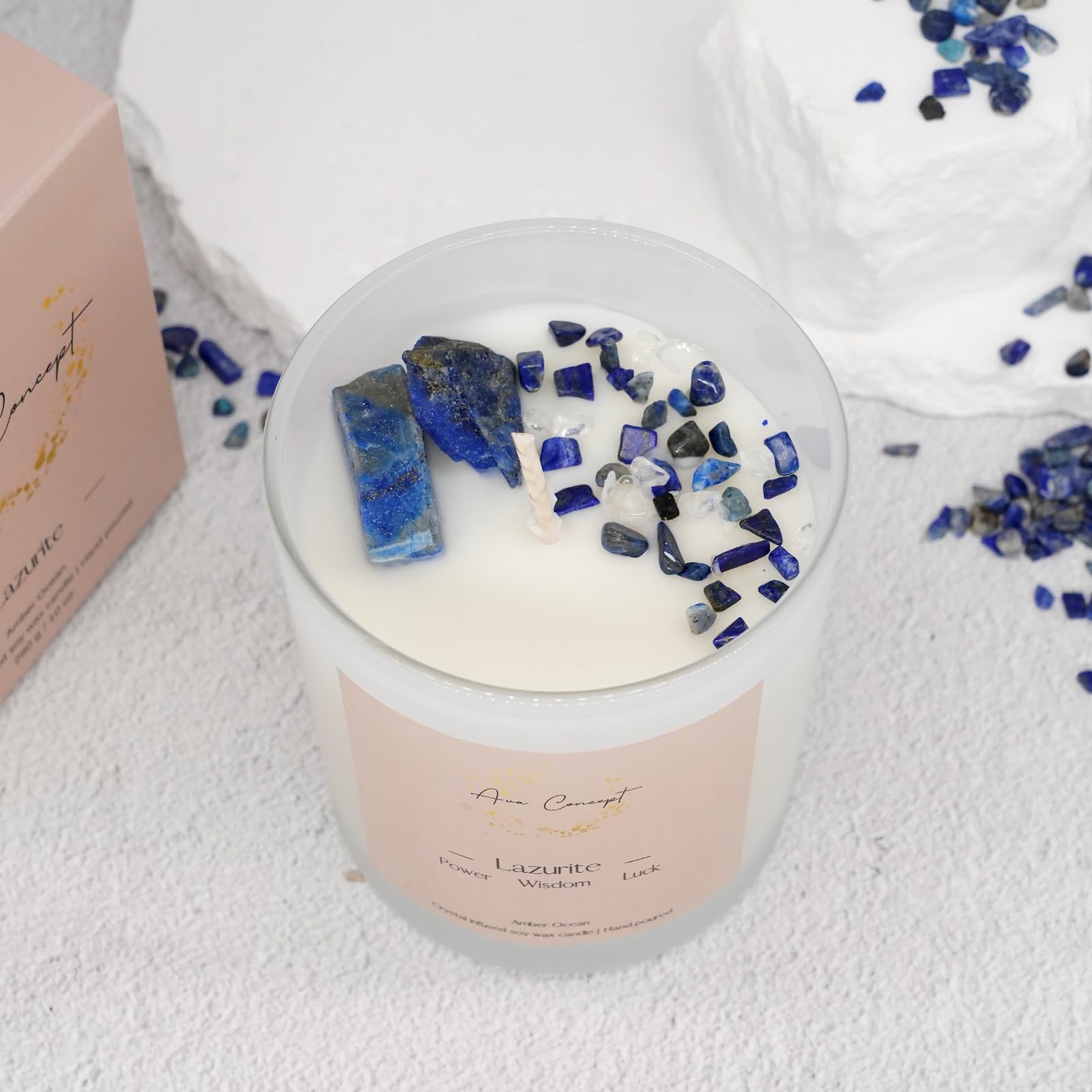 AVACONCEPT Crystal Infused Soy Wax Candle Gift Set Aromatherapy Scented Candles with Healing Crystals Natural Hand-Poured Luxury for Relaxation & Home Décor (Sunstone & Amethyst & Amazonite)