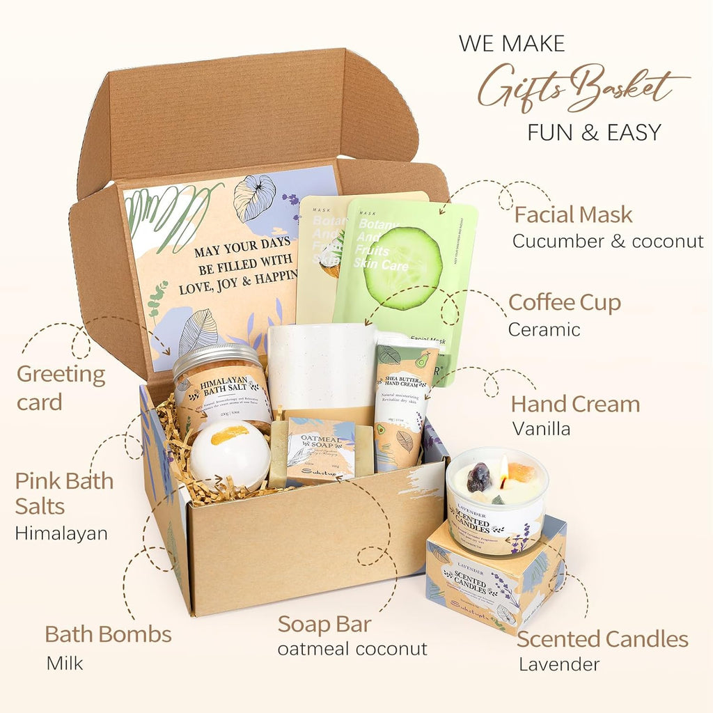 Gifts for Women, Birthday Gift for Women Spa Gifts Self Care Baskets Christmas Gift Relaxing Bath Set with Coffee Cups Latte Mug for Mom Sister Wife Friendship