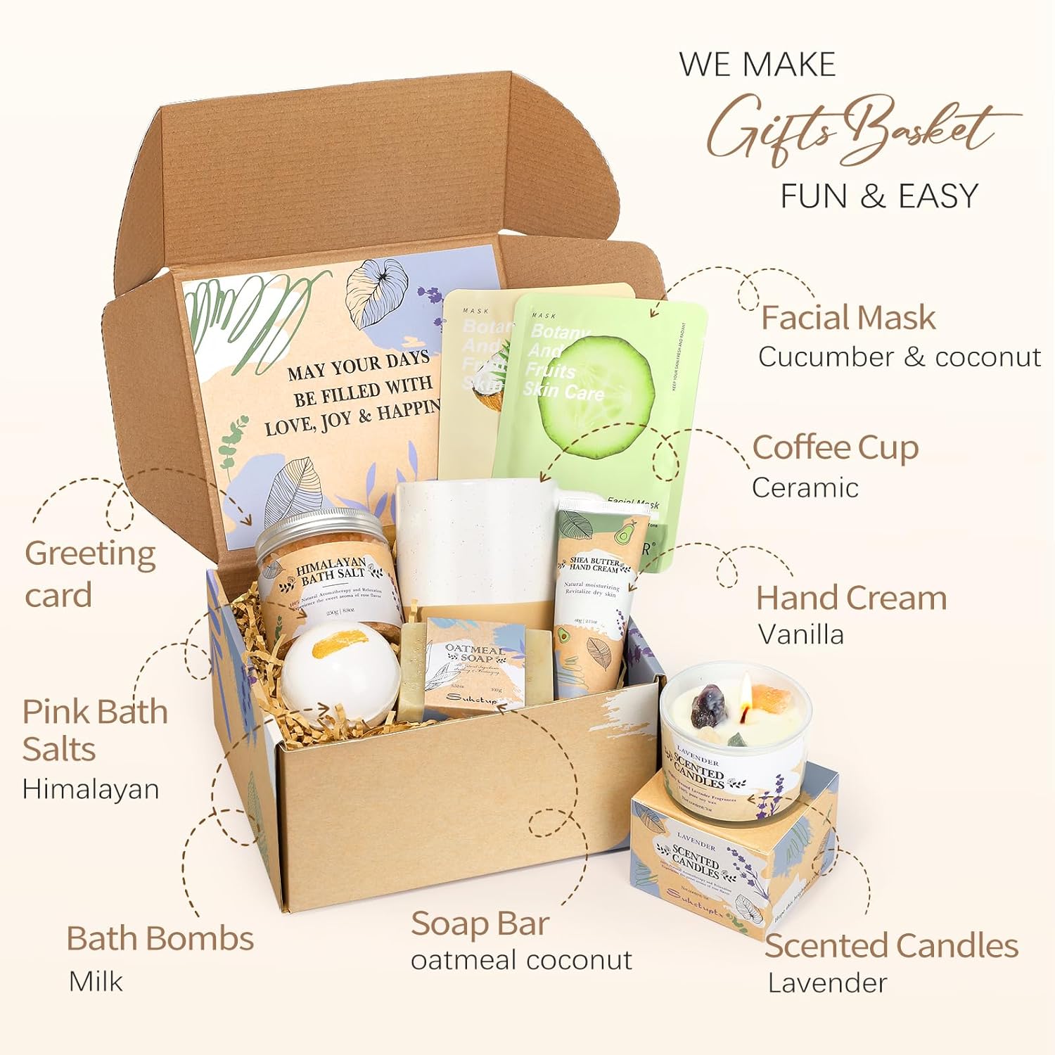 Gifts for Women, Birthday Gift for Women Spa Gifts Self Care Baskets Christmas Gift Relaxing Bath Set with Coffee Cups Latte Mug for Mom Sister Wife Friendship