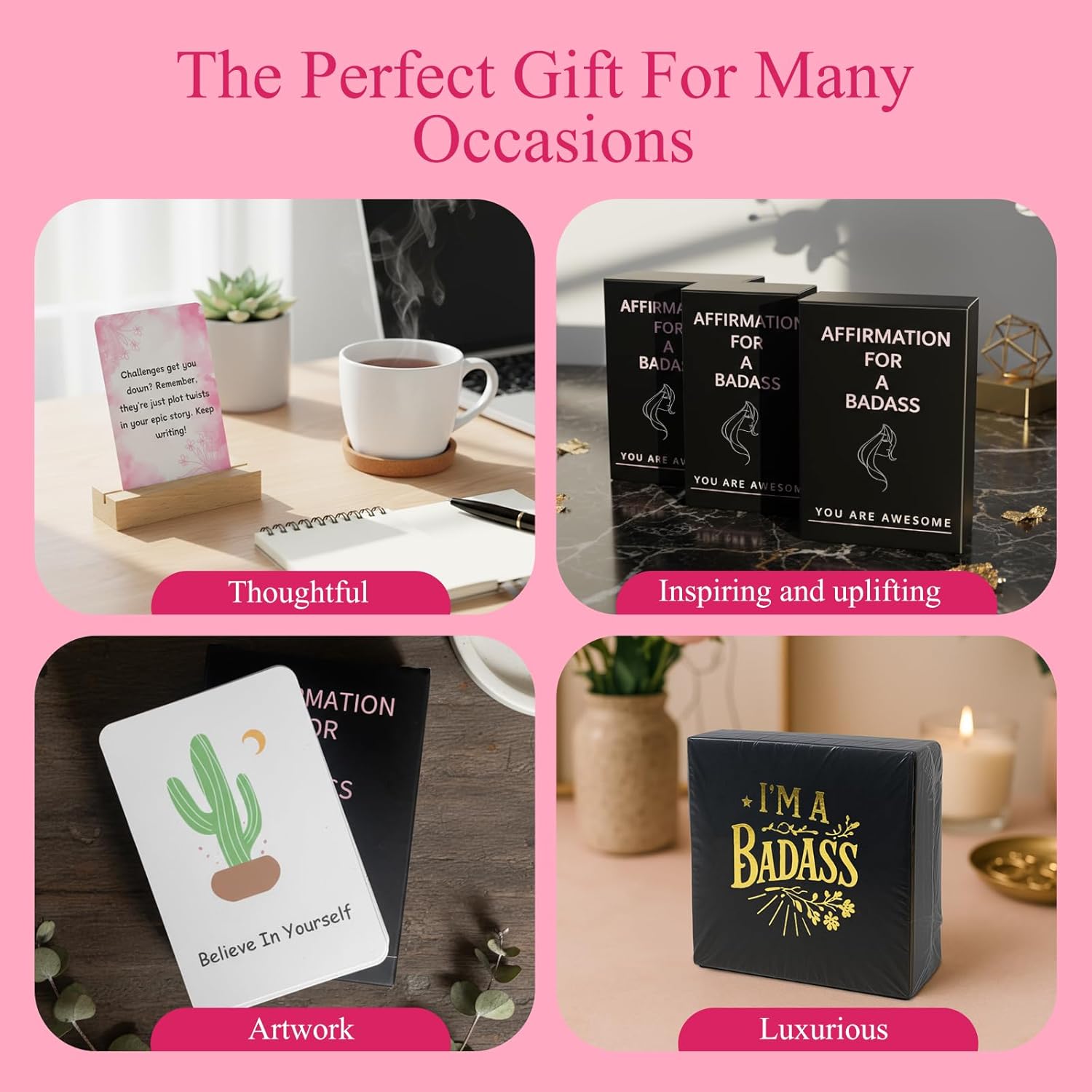 Badass Affirmation Cards,60 Positive Affirmations for Women,Daily Motivational and Inspiration for women, Unique Gifts for Women, Best Friend, Sister