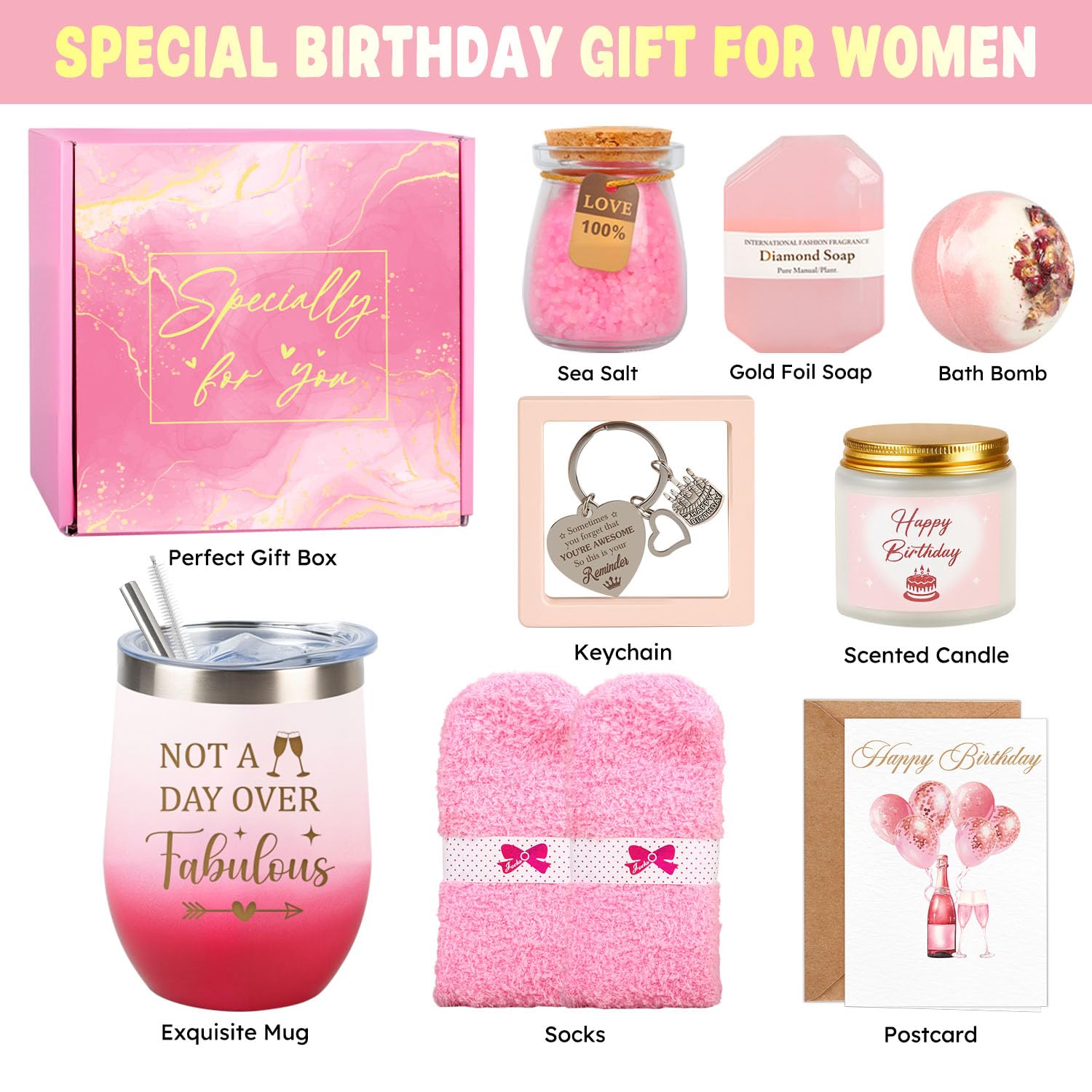 Elegant Birthday Gifts for Women, Black Bow Unique Birthday Relaxing Gifts Box with Scented Candles, Greeting Card & Home-Spa Relaxation, Birthdays Presents for Her, Best Friend, Sister, Wife