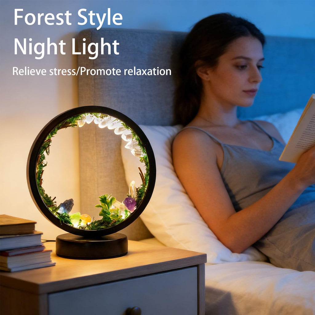 Runyangshi Amethyst Night Lamp 8.6" Natural Healing Crystal Bedside Lamp USB Port 3 Colours Dimming Mode Bedroom Lamp Suitable Night Light for Living Room Bedroom Office Home Decor Ideal Gift