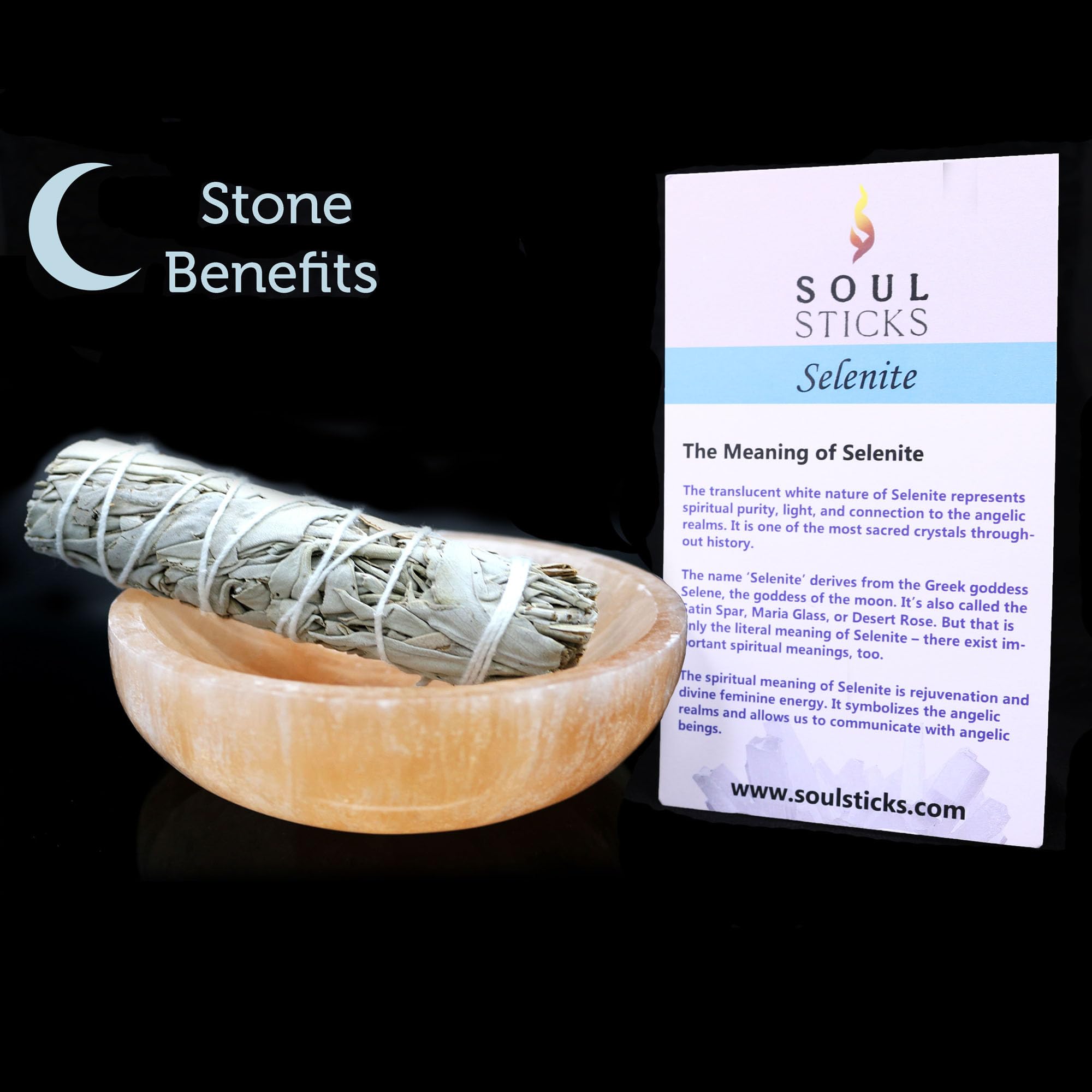 Soul Sticks Selenite Crystal Bowls for Smudging, Healing, Recharging Crystals | Pure Selenite Smudge Bowl & Crystal Charging Station Ethically Sourced in Morocco, Orange (4 Inch)