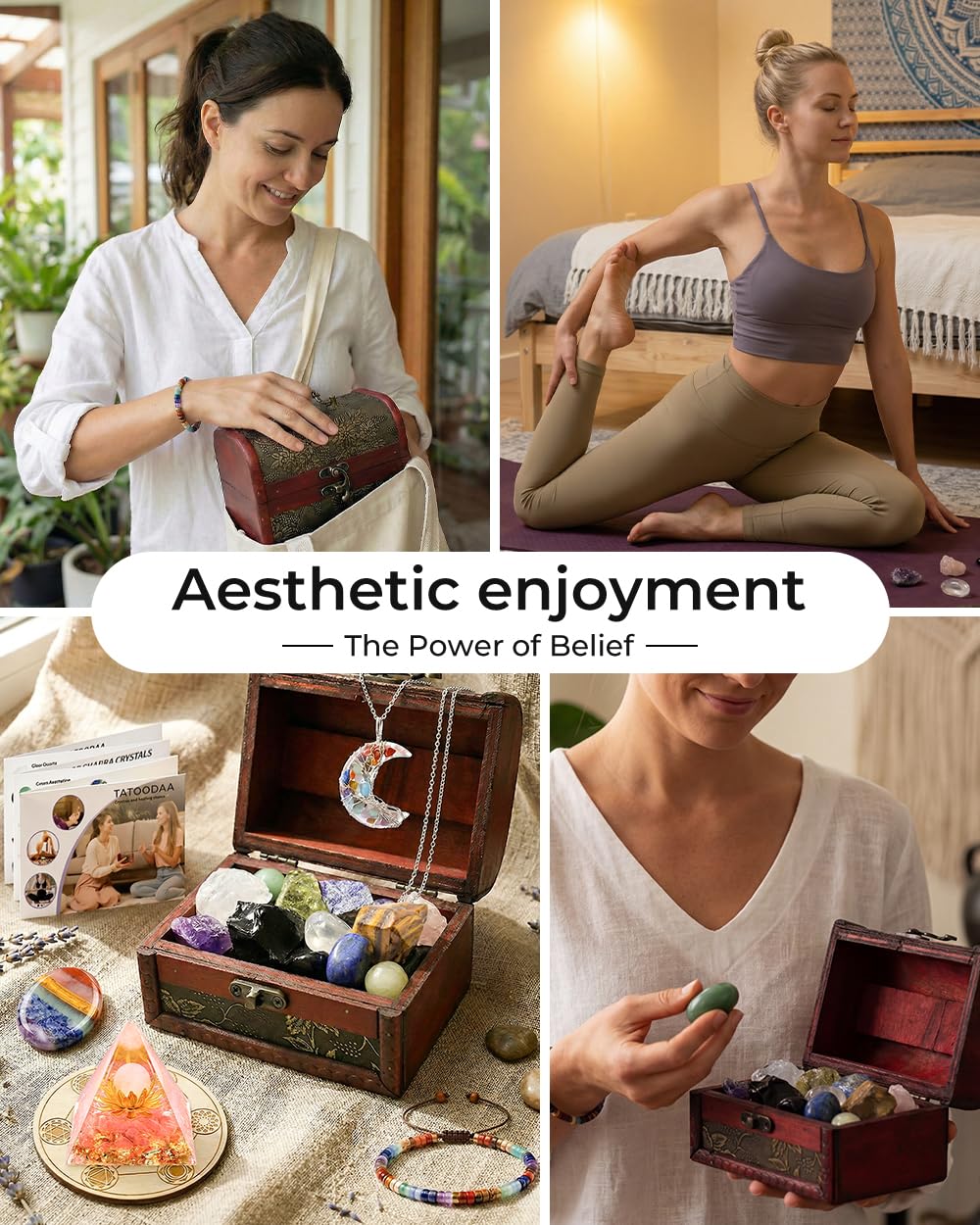 Crystals and Healing Stones, 9 Pcs Healing Crystals Set, 7 Chakra Crystal Stones Set Real Natural Selenite Pyramid Reiki Raw Rock Energy Protection Meditation with Wooden Box, Crystal Gifts for Women