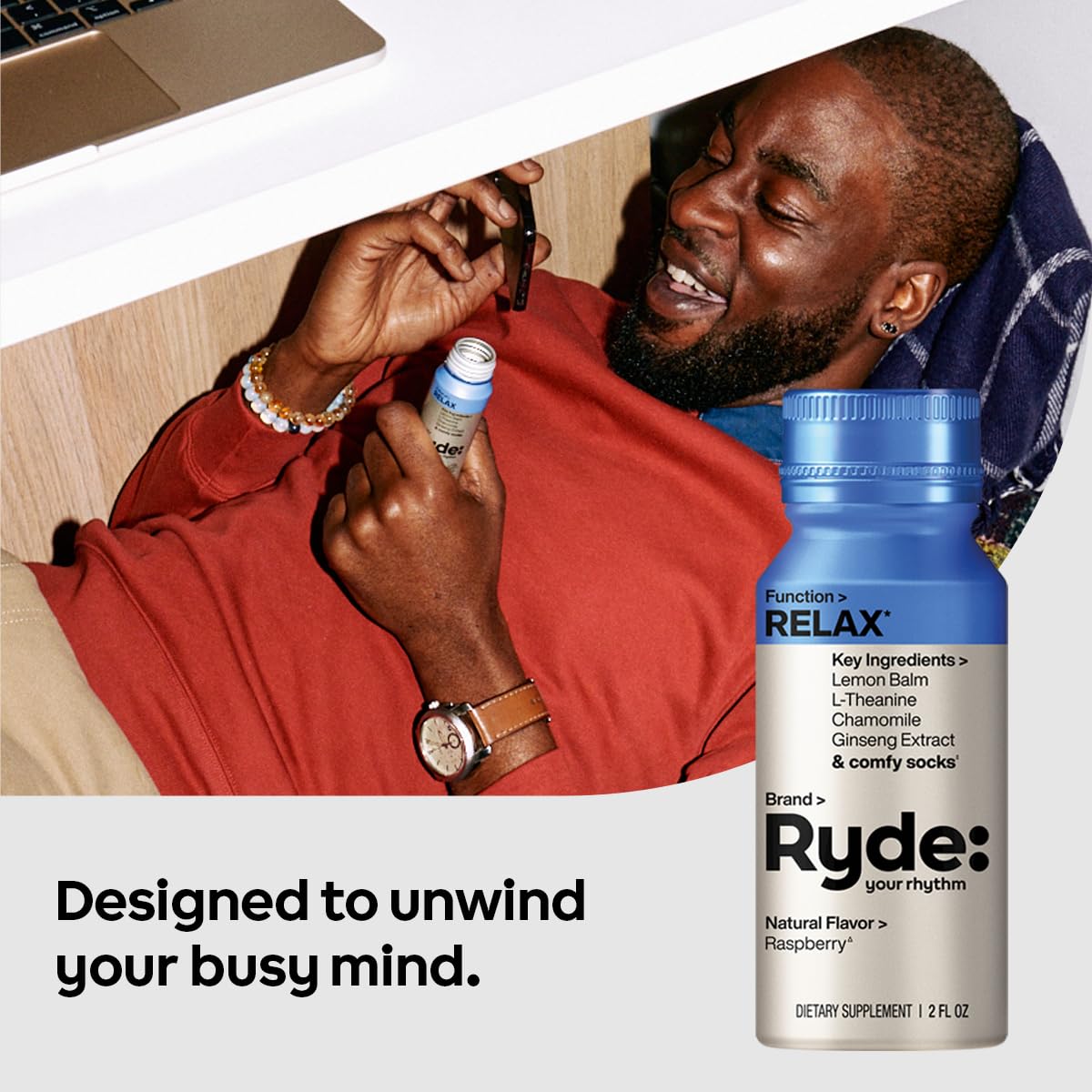 Ryde: Energize Shot | Tropical Flavor | Green Tea Caffeine, Taurine, Ginseng Extract & B Vitamins | 0 Calories, 0 Sugar | 2 FL OZ Shots | Boosts energy* (8 Pack)