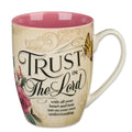 Christian Art Gifts Pink Rose Floral & Yellow Butterfly Ceramic Coffee Mug – 12 oz. Lead-free Inspirational Scripture Coffee and Tea Mug for Women with Bible Verse: Trust in the Lord - Proverbs 3:5