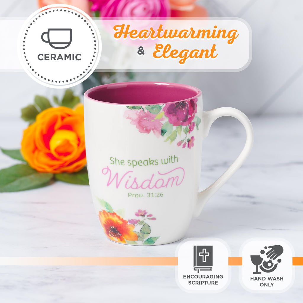 Christian Art Gifts Inspirational Ceramic Coffee & Tea Scripture Mug for Women: All Things are Possible Encouraging Bible Verse, Cute Microwave & Dishwasher Safe Drinkware, White & Pink Floral, 12 oz.