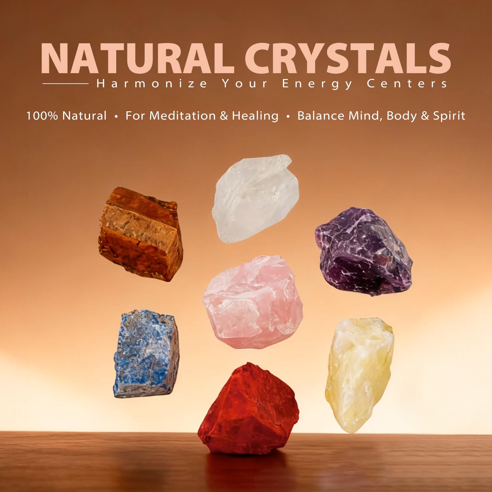 7 Chakra Healing Crystals Set - Large Raw Stones Energy Alignment Kit with Wooden Gift Box & Guidebook