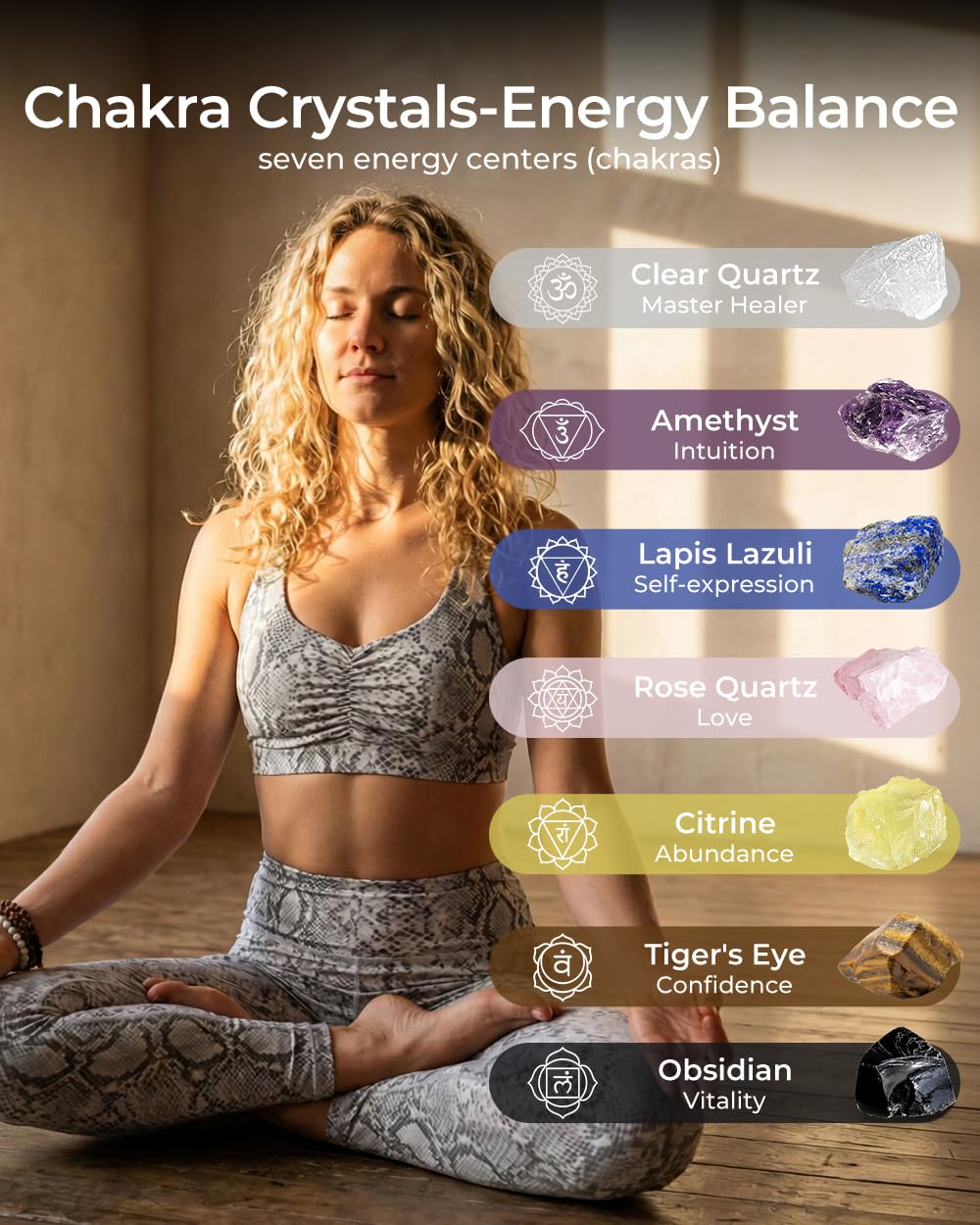 Crystals and Healing Stones, 9 Pcs Healing Crystals Set, 7 Chakra Crystal Stones Set Real Natural Selenite Pyramid Reiki Raw Rock Energy Protection Meditation with Wooden Box, Crystal Gifts for Women