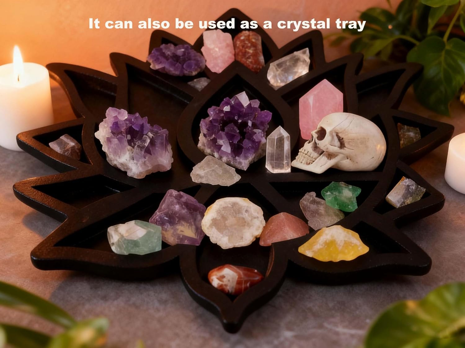 Wooden Crystal Display Shelf Lotus Floating Shelf Gothic Rustic Boho Style Wall Art Decor,Display Shelf Suitable for Crystals, Essential Oils, Rocks, and Collectibles 11.8x9.64x0.9 Inches