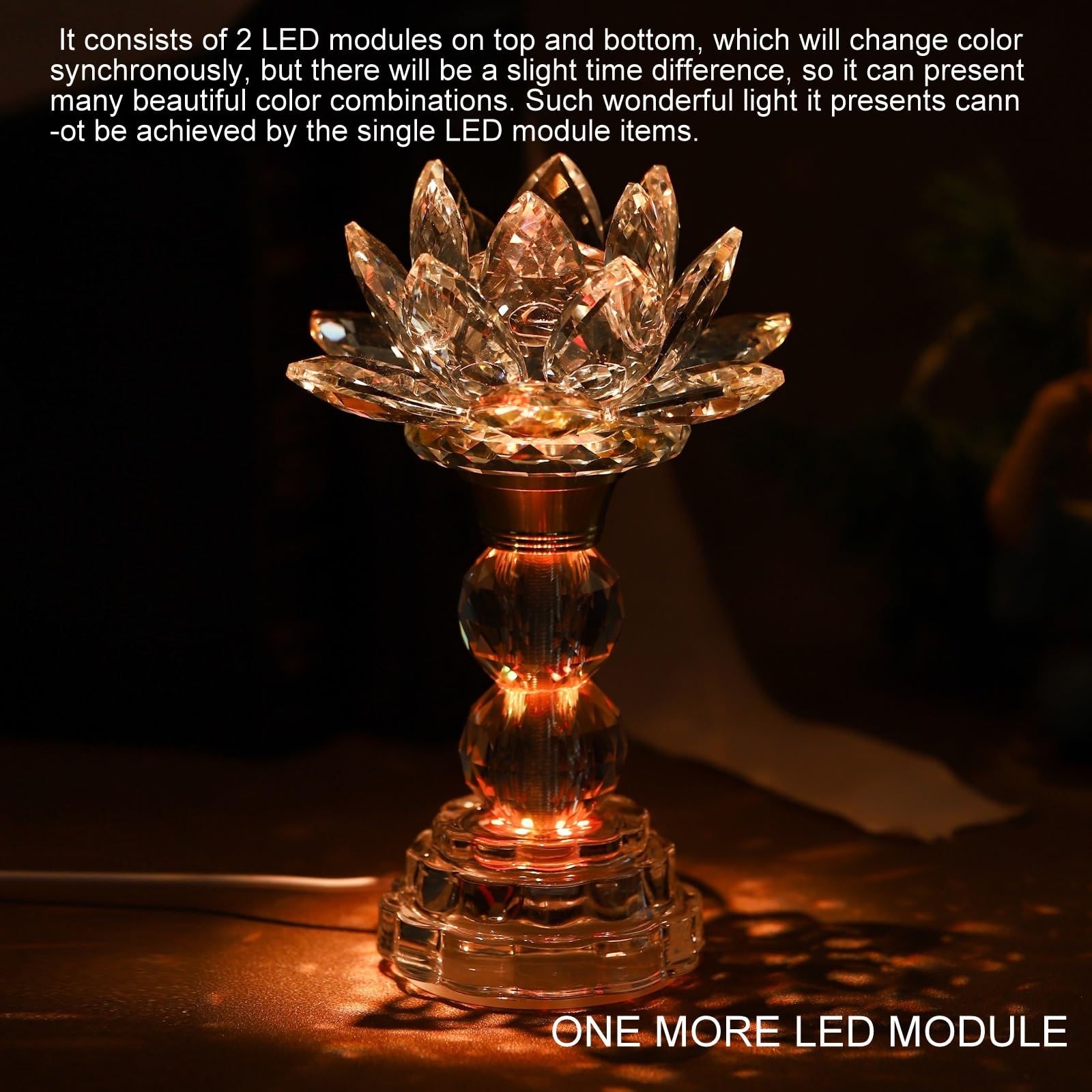 LED Crystal Lotus Flower Lamp – USB Powered Buddha Light for Worship, Prayer and Display,Lotus Flower Light for Bedroom, Buddhist Supplies,Shrine,Meditation Room 8’’ (Blooming Lotus)