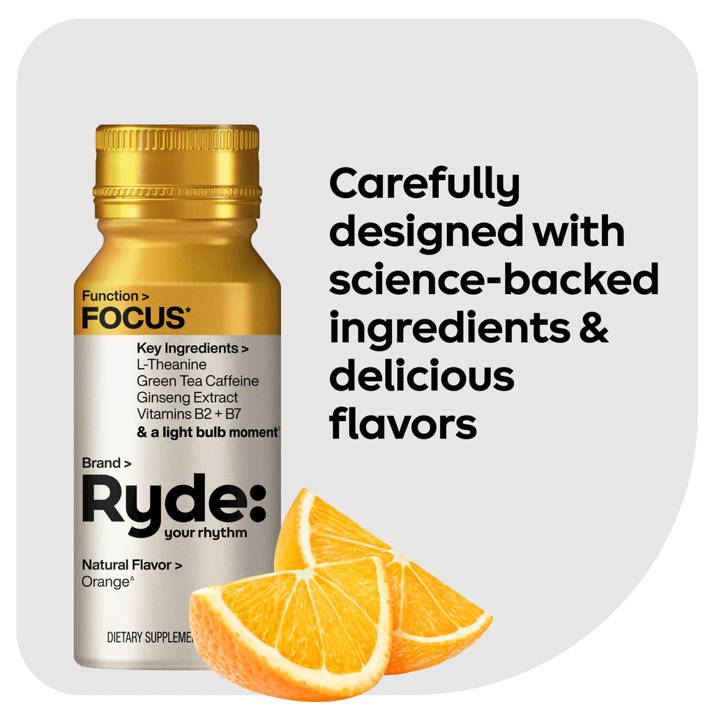 Ryde: Energize Shot | Tropical Flavor | Green Tea Caffeine, Taurine, Ginseng Extract & B Vitamins | 0 Calories, 0 Sugar | 2 FL OZ Shots | Boosts energy* (8 Pack)
