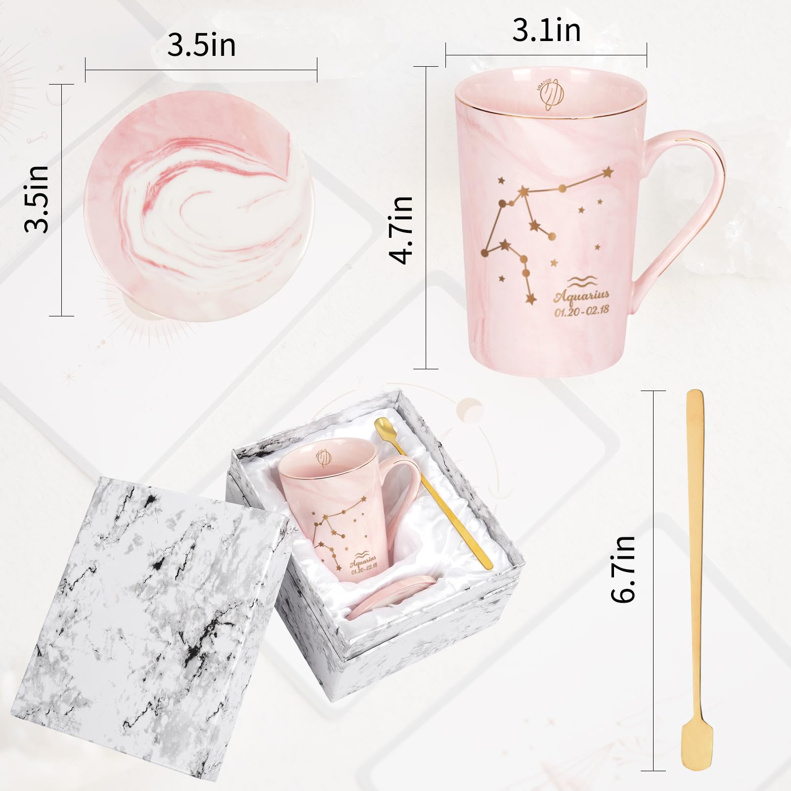 YHRJWN Pisces Gifts for Women, Pisces Constellation Mug, February March Birthdays Gifts for Women Horoscope Astrology Lovers, Pisces Zodiac Sign gifts for Women Girls, 14 Oz Pink with Gift Box