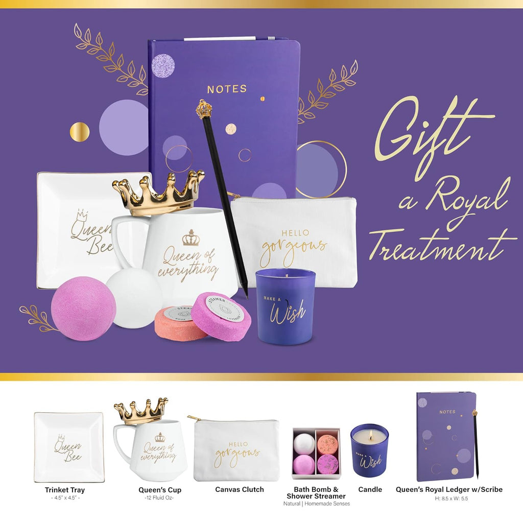 Birthday Gifts for Women Royal Queen - Relaxing Thank You, Anniversary, Mothers Day Gift Basket - Gifts for Mom, Best Friend, Sister and Daughter - 12 Pack Gift Box Set with Greeting Card