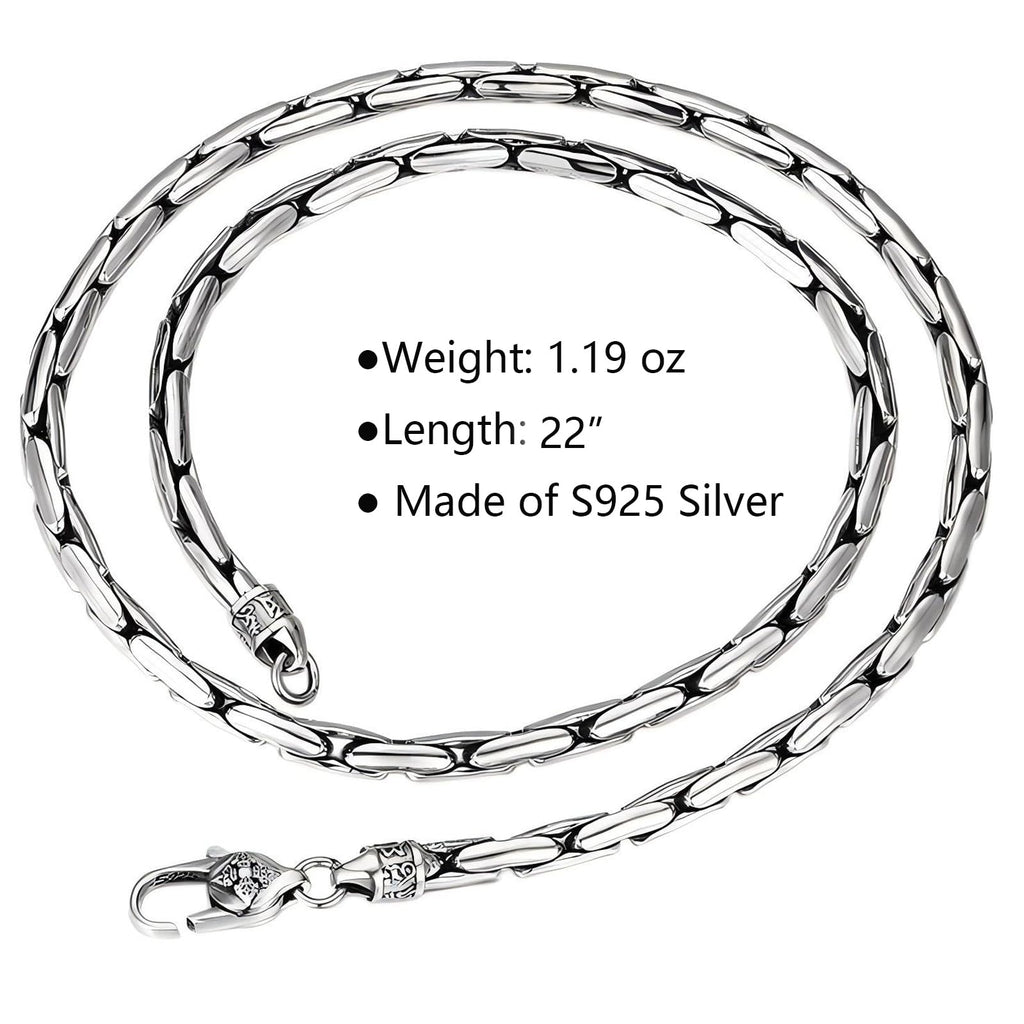 Italian Sterling Silver S925 Retro Chain Necklace for Men, Vintage Style Jewelry Gift