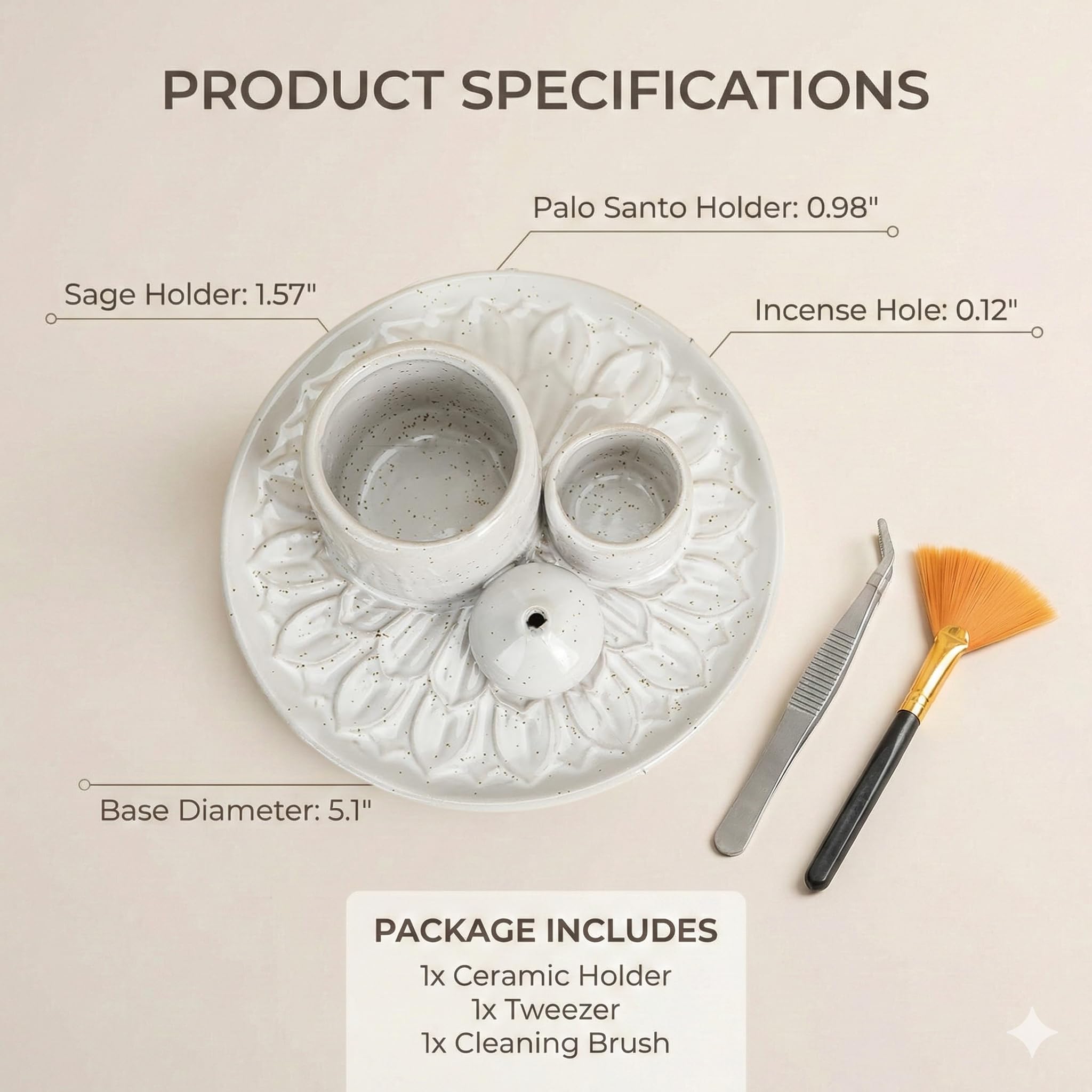 Handmade Ceramic Incense Burner for Palo Santo Incense Sticks, 4 in 1 Multi-Purpose Sage Holder for Burning, Ash Catcher Tray for Meditation Yoga Room (Golden)