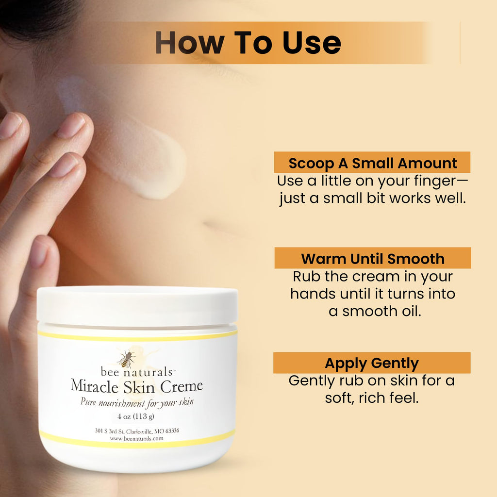 Bee Naturals Miracle Skin Creme - All-Natural Hydrating Cream for Full body - Pure Nourishment with Olive Oil, Beeswax & Coconut Oil - Loved globally for Versatility & Trusted by Generations (4 oz)