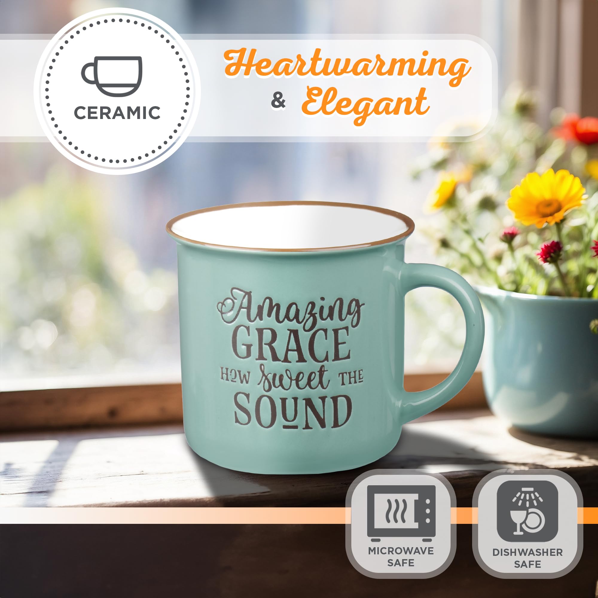 Christian Art Gifts Lavender Camp Style Ceramic Coffee Mug – 13 oz. Microwave & Dishwasher Safe Inspirational Scripture Coffee & Tea Mug for Women with Bible Verse: Let Your Light Shine – Matthew 5:16