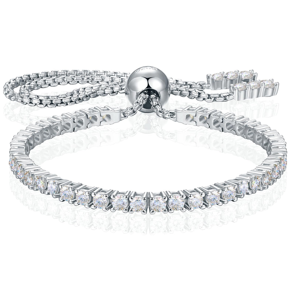 Moissanite Tennis Bracelet 1.79ct-8.69ct Adjustable Bracelet for Women 18K White Gold Plated S925 Sterling Silver Tennis Bracelet D Color VVS1 Round Cut 2/3/4mm Moissanite Bracelet Gifts for Wife/Mom
