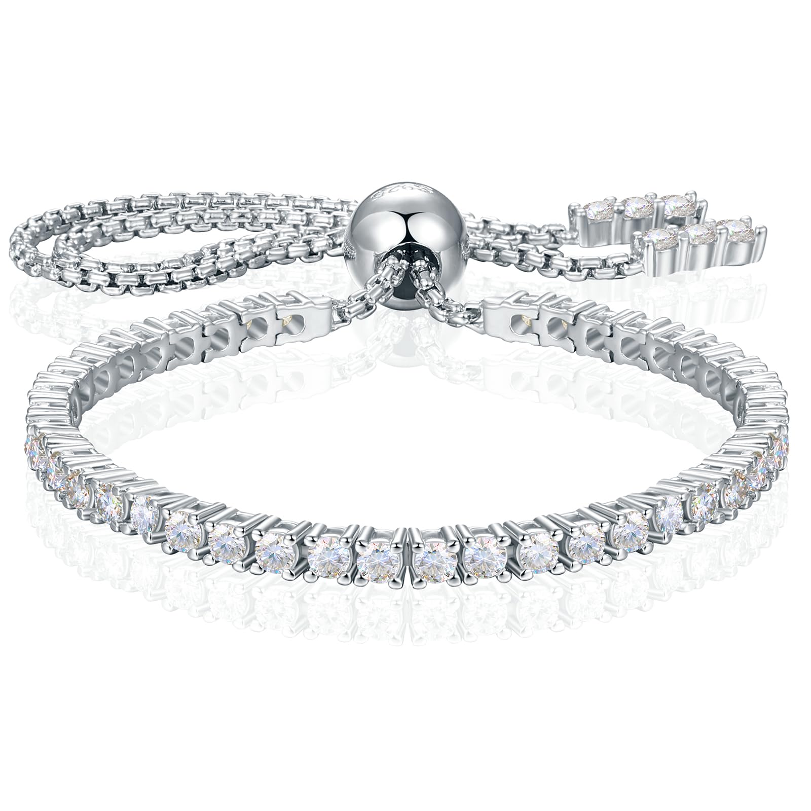 Moissanite Tennis Bracelet 1.79ct-8.69ct Adjustable Bracelet for Women 18K White Gold Plated S925 Sterling Silver Tennis Bracelet D Color VVS1 Round Cut 2/3/4mm Moissanite Bracelet Gifts for Wife/Mom