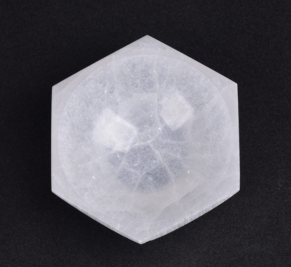 AMOYSTONE Natural Selenite Charging Bowl with Mandala Engraving 3.5-4'' Energy Cleansing Crystal Plate for Healing Meditation and Spiritual Home Decor