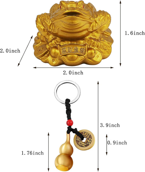 3 Pieces Feng Shui Frog Chinese Knot Lucky Coins Feng Shui Brass Wu Lou with Coins Keychain for Longevity Travel Safely Wealth Success and Good Luck with 1 Blessing Card and 1 Red Blessing Bag