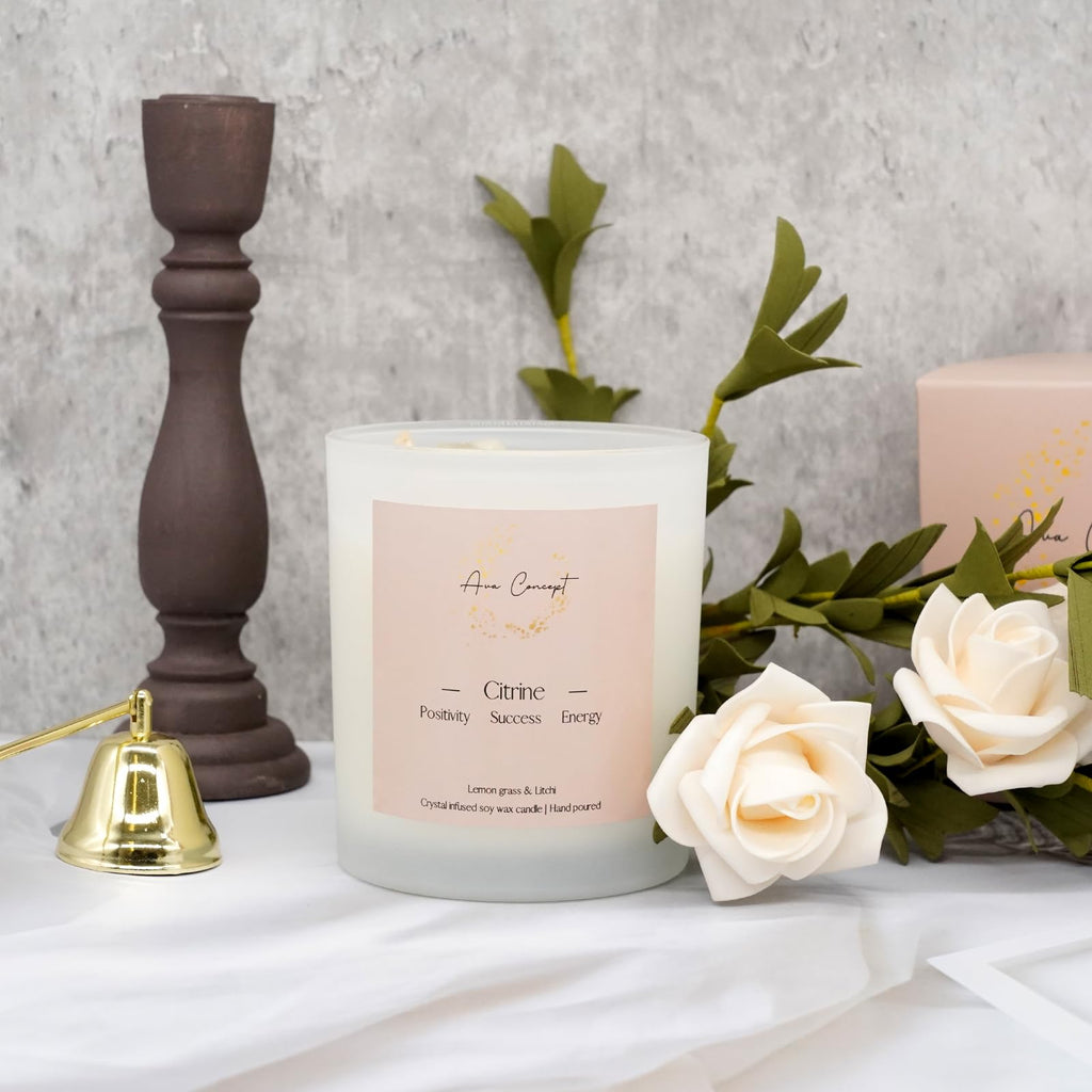 AVACONCEPT Crystal Infused Soy Wax Candle Gift Set Aromatherapy Scented Candles with Healing Crystals Natural Hand-Poured Luxury for Relaxation & Home Décor (Sunstone & Amethyst & Amazonite)
