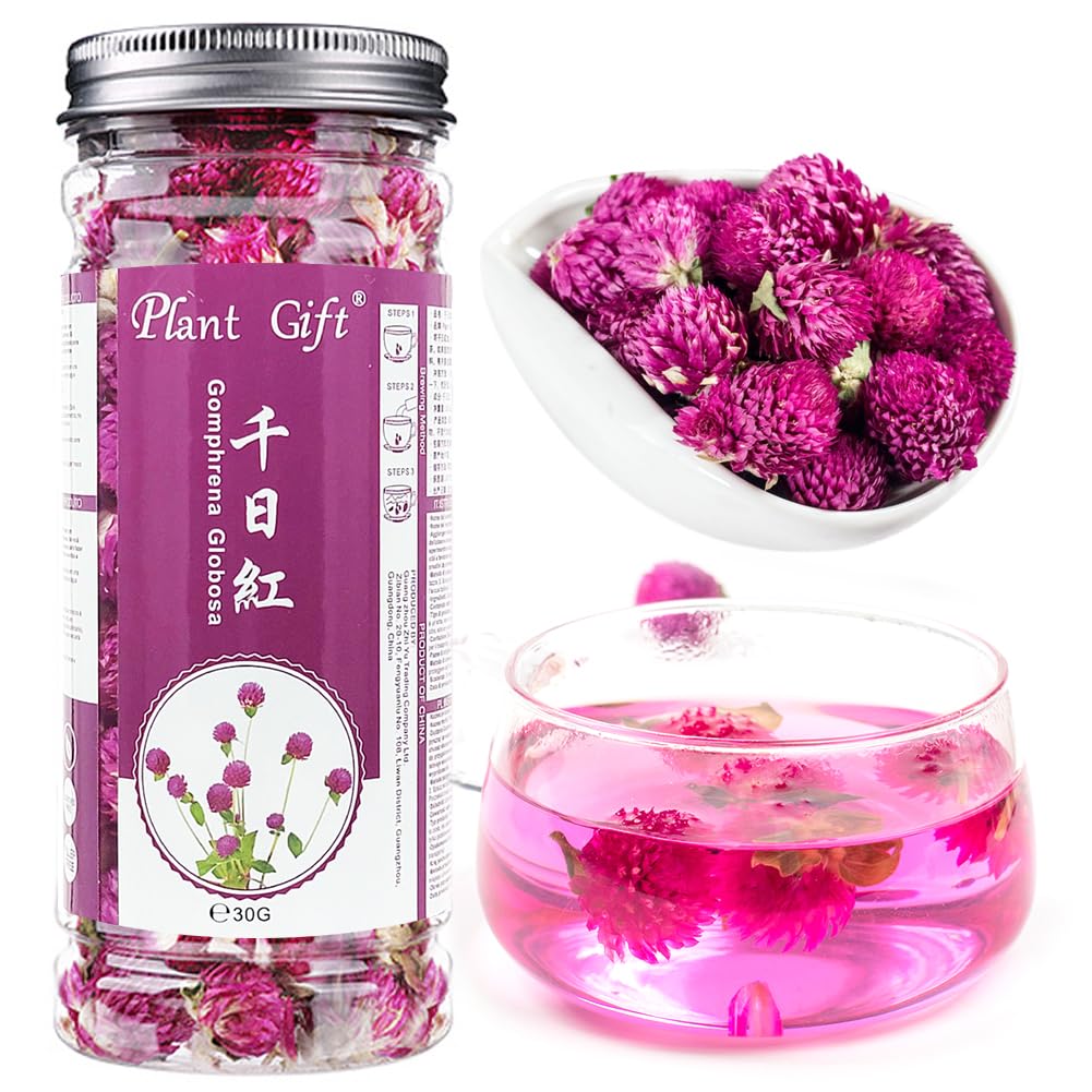 Plant Gift Dried Gomphrena globosa Flower, Natural Globe Amaranth Flower Blooming Flower Tea Natural Royal Scented Tea Gomphrena Rose Tea, Globe Amaranth, Edible Gomphrena Flower 30g/1.05oz