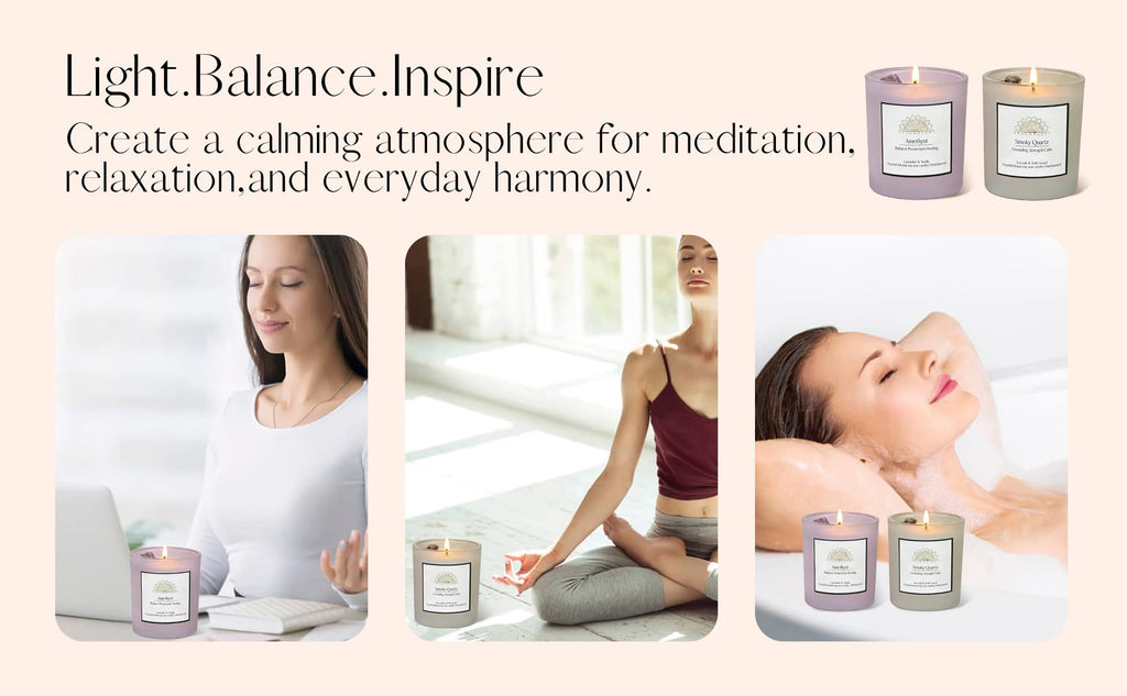 AVACONCEPT Crystal Infused Soy Wax Candle Gift Set Aromatherapy Scented Candles with Healing Crystals Natural Hand-Poured Luxury for Relaxation & Home Décor (Sunstone & Amethyst & Amazonite)