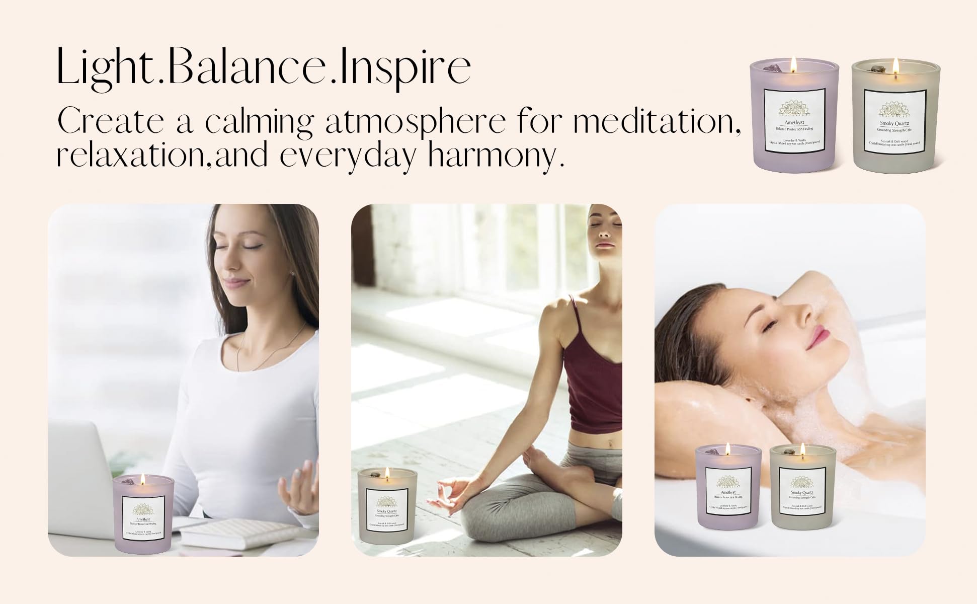 AVACONCEPT Crystal Infused Soy Wax Candle Gift Set Aromatherapy Scented Candles with Healing Crystals Natural Hand-Poured Luxury for Relaxation & Home Décor (Sunstone & Amethyst & Amazonite)