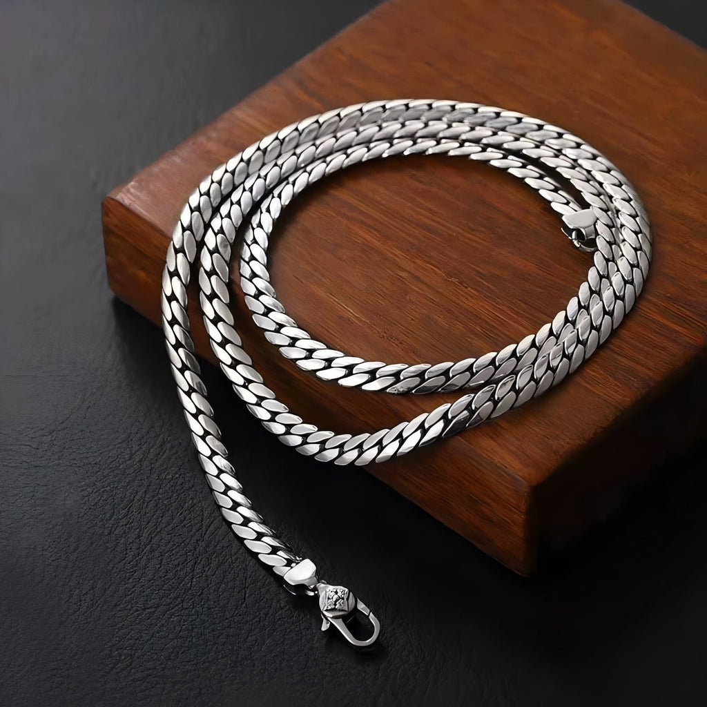 Italian Sterling Silver S925 Retro Chain Necklace for Men, Vintage Style Jewelry Gift
