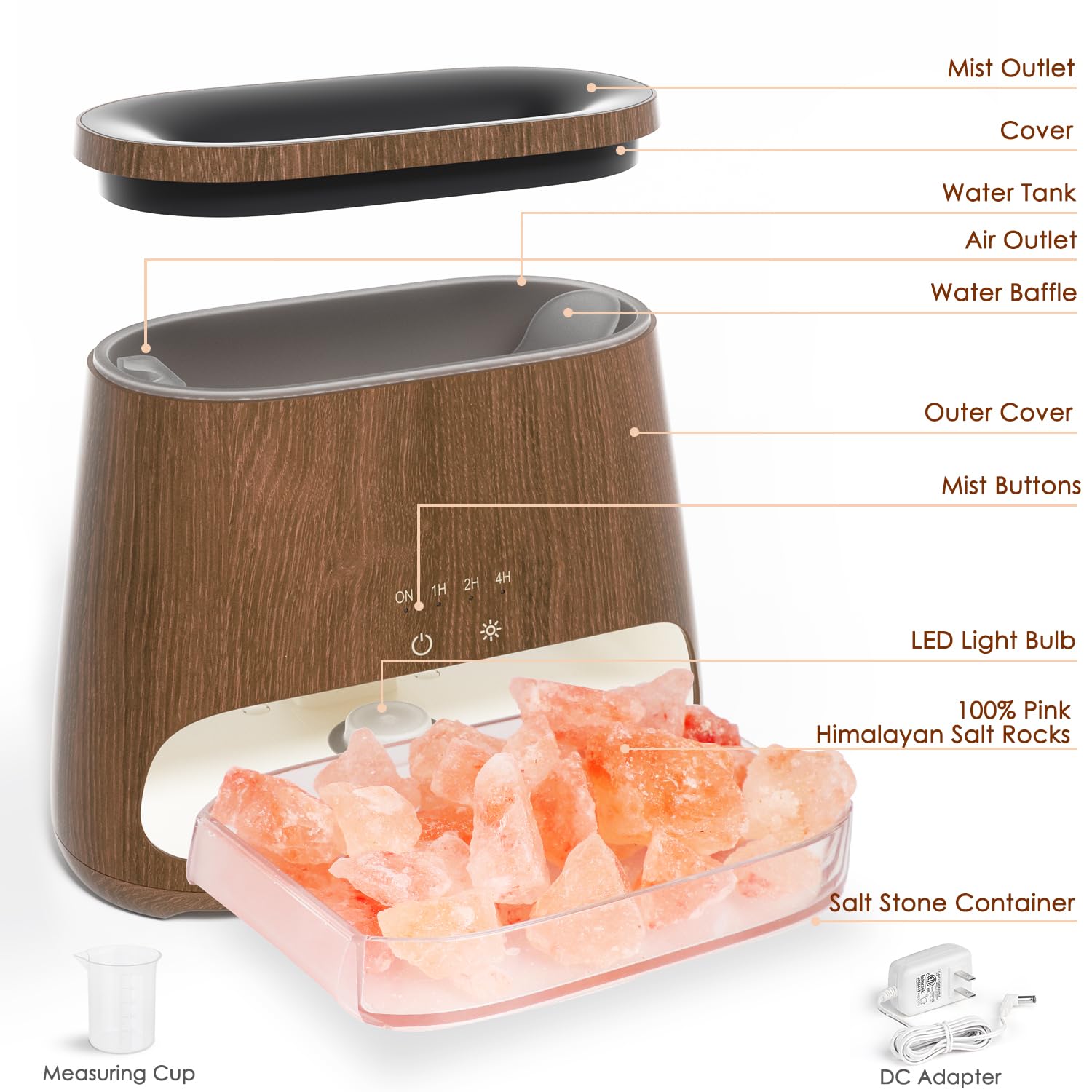SALKING 2-in-1 Himalayan Salt Lamp & Ultrasonic Essential Oil Diffuser, Aromatherapy Diffuser Cool Mist Humidifier, Salt Therapy Lamp, 100% Pure Himalayan Salt, Ambient Glow, 150ml (Hot Pink)