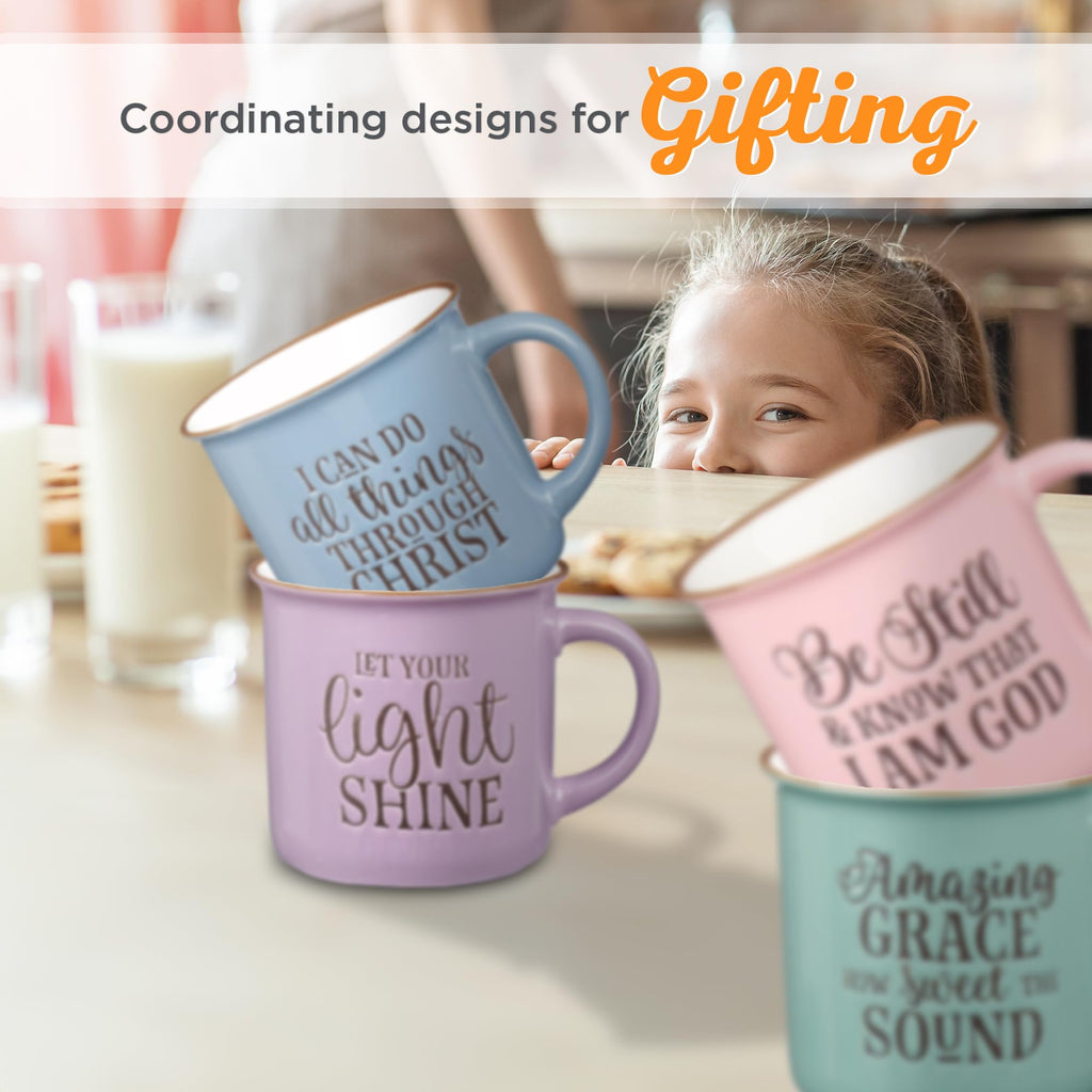 Christian Art Gifts Lavender Camp Style Ceramic Coffee Mug – 13 oz. Microwave & Dishwasher Safe Inspirational Scripture Coffee & Tea Mug for Women with Bible Verse: Let Your Light Shine – Matthew 5:16