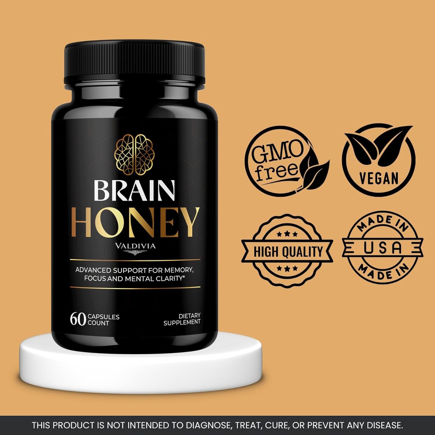 Brain Honey Capsules, Brain Honey with All Natural Ingredients, Advanced Overall Health and Wellness Vitamin Supplement Formula for Maximum Strength Multivitamins (60 Capsules)