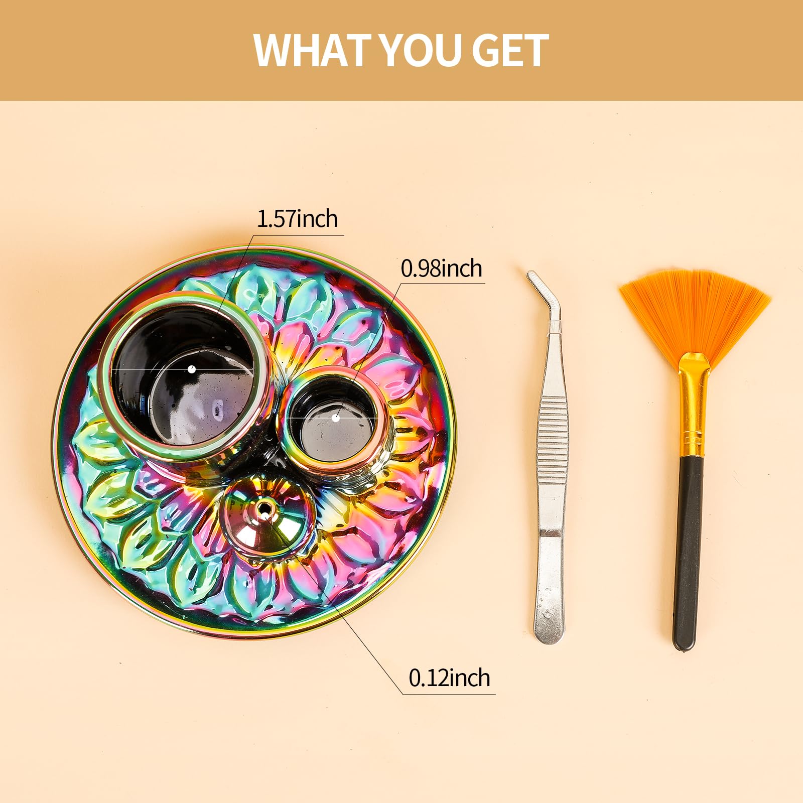 Handmade Ceramic Incense Burner for Palo Santo Incense Sticks, 4 in 1 Multi-Purpose Sage Holder for Burning, Ash Catcher Tray for Meditation Yoga Room (Golden)