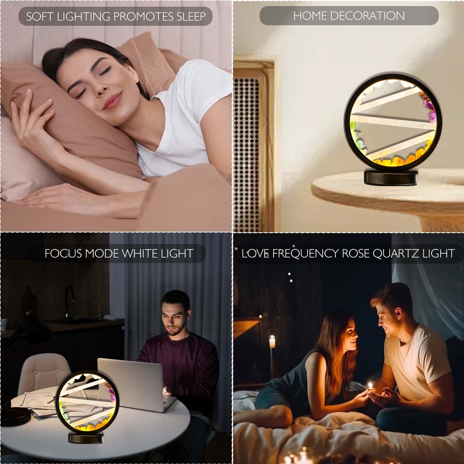 Runyangshi Amethyst Night Lamp 8.6" Natural Healing Crystal Bedside Lamp USB Port 3 Colours Dimming Mode Bedroom Lamp Suitable Night Light for Living Room Bedroom Office Home Decor Ideal Gift