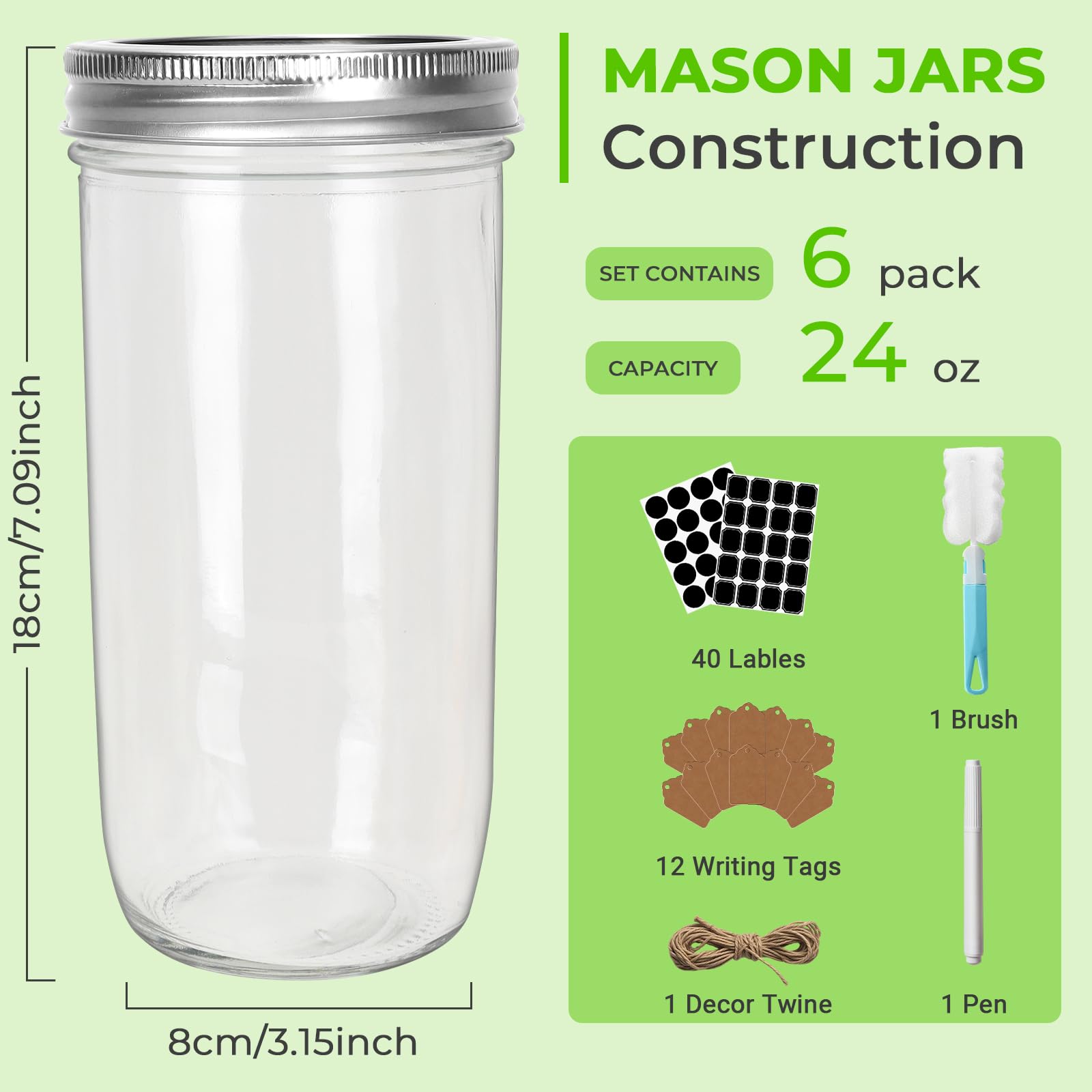 CycleMore 20 Pcs 12oz Glass Mason Jars With Silver Separable Lids, 350ml Round Canning Jars for Honey, Jam, Herb, Wedding Favor, Kitchen Storage Wide Mouth Bottles for Crafts, Meal Prep