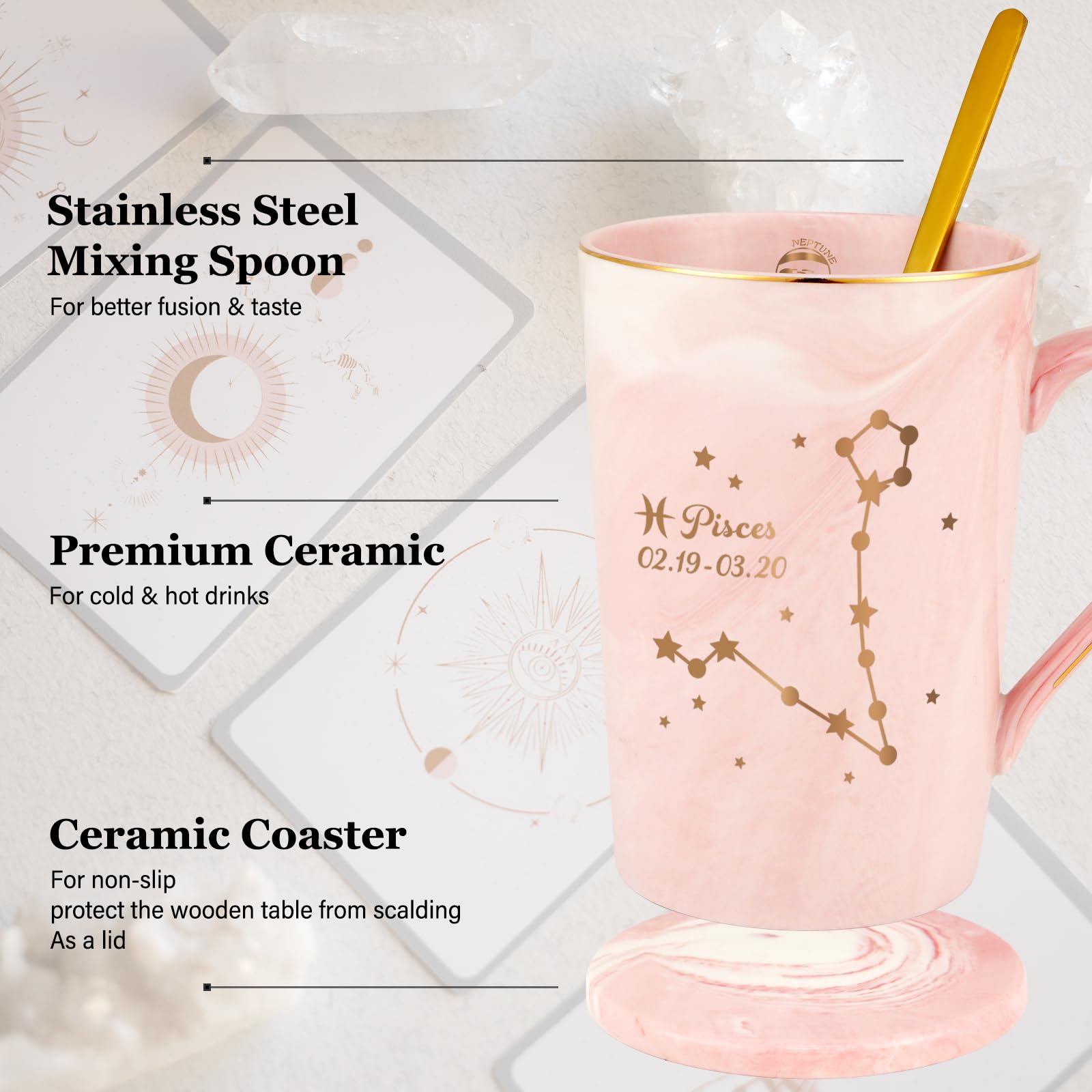 YHRJWN Pisces Gifts for Women, Pisces Constellation Mug, February March Birthdays Gifts for Women Horoscope Astrology Lovers, Pisces Zodiac Sign gifts for Women Girls, 14 Oz Pink with Gift Box