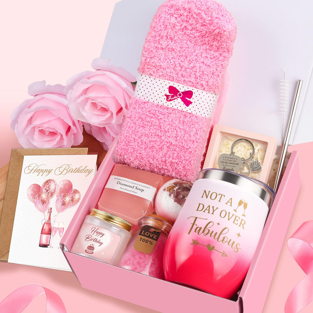 Elegant Birthday Gifts for Women, Black Bow Unique Birthday Relaxing Gifts Box with Scented Candles, Greeting Card & Home-Spa Relaxation, Birthdays Presents for Her, Best Friend, Sister, Wife