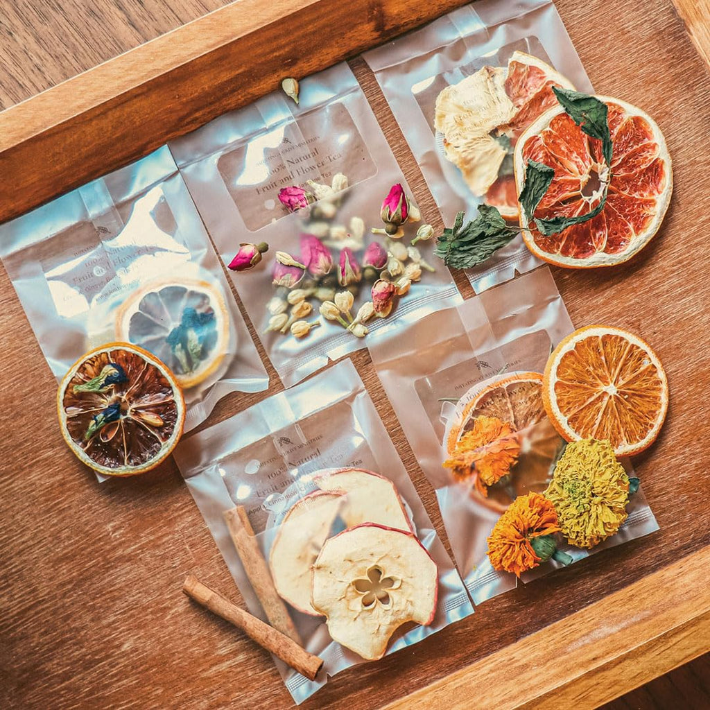 Gourmet Fruit & Floral Tea Set of 10 | Handcrafted, Additive-Free, Assorted Tea Gift Set | Sampler 5 Flavors of Naturally Dried Orange, Grapefruit, Lemon, Apple, Rose Jasmine | 10 Tea Bags | Premium Tea Gift Set
