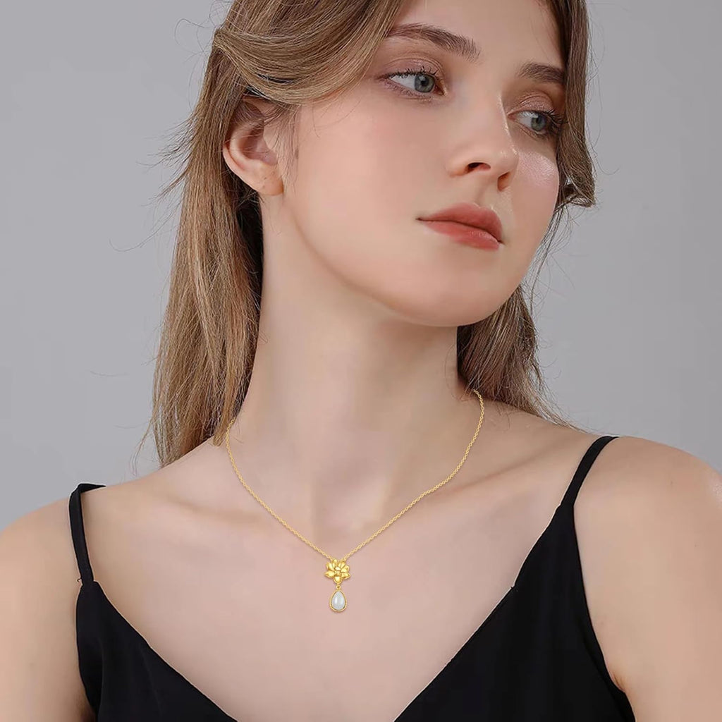 KECHO 14K Gold Lotus Flower Necklace Delicate Lotus Flower Chalcedony Pendant Jewelry for Women Birthday Valentines Day Gifts for Her Mom Wife