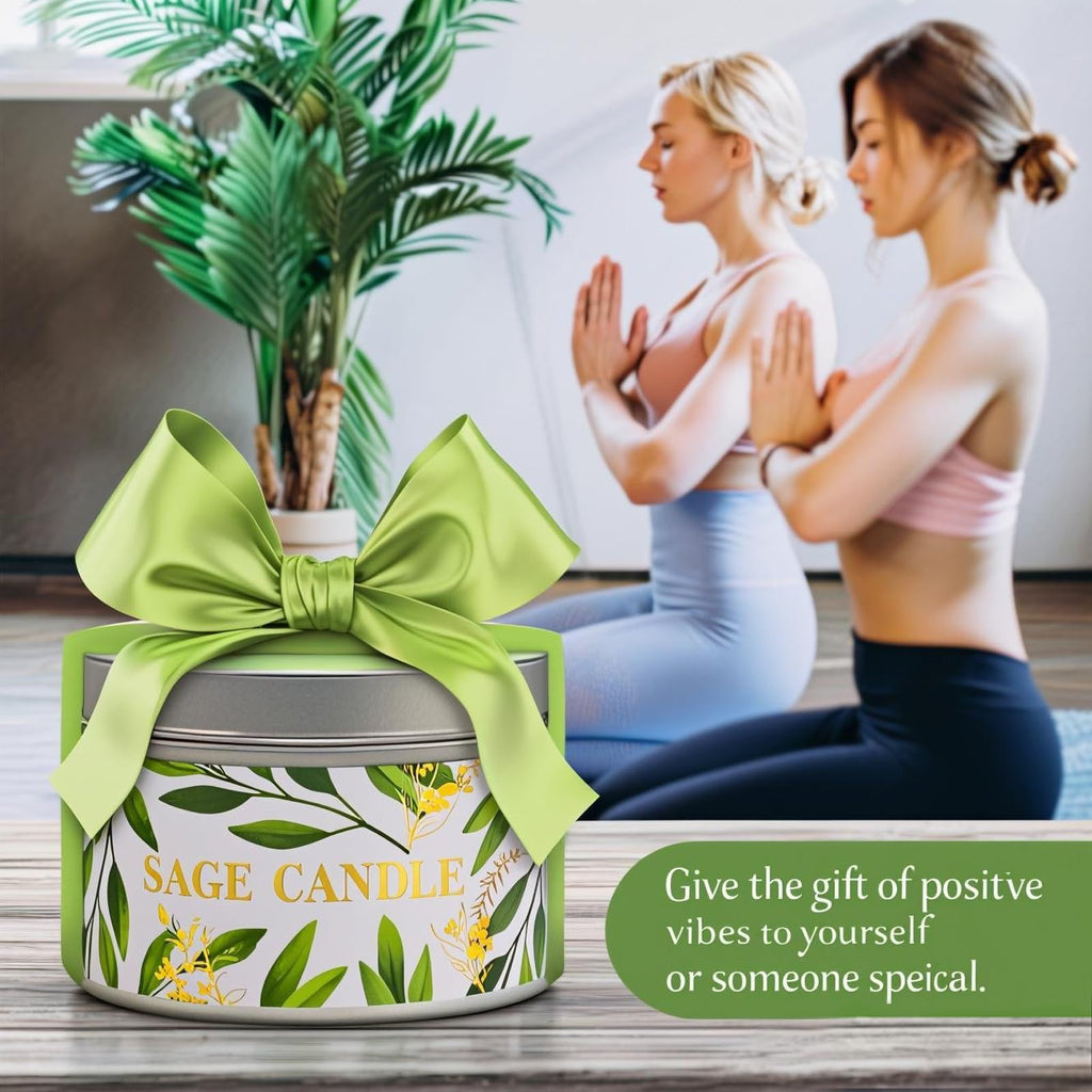 Sage Candle Gift Set, 4 Pack Natural Soy Wax White Sage Smudge Kit with Healing Crystals for House Cleansing Negative Energy, Spiritual Meditation & Aromatherapy, Ideal Mother's Day Housewarming Gifts