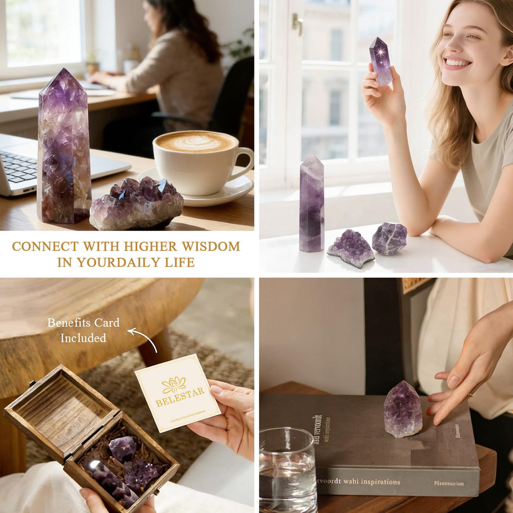 7 Chakra Healing Crystals Set - Large Raw Stones Energy Alignment Kit with Wooden Gift Box & Guidebook