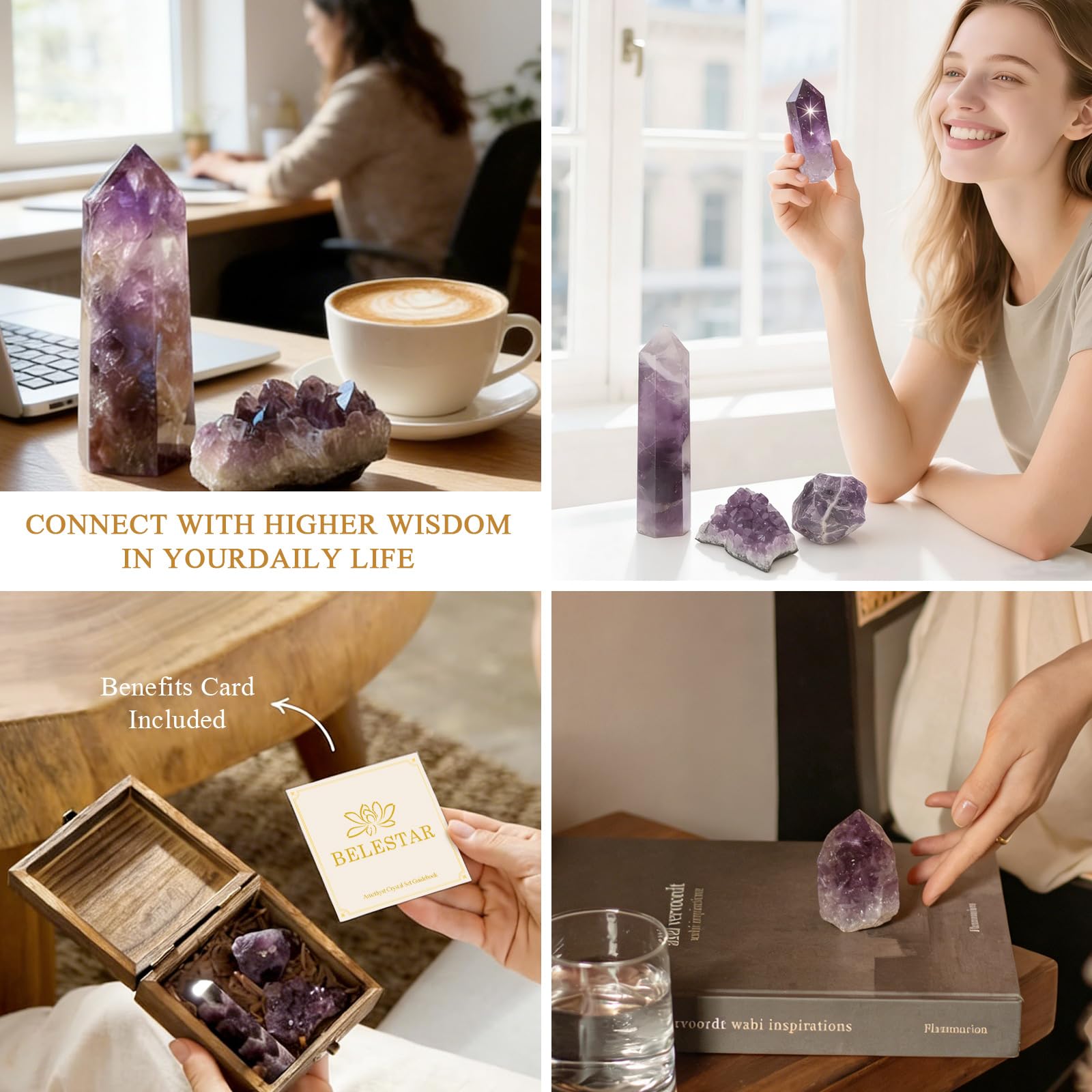 7 Chakra Healing Crystals Set - Large Raw Stones Energy Alignment Kit with Wooden Gift Box & Guidebook
