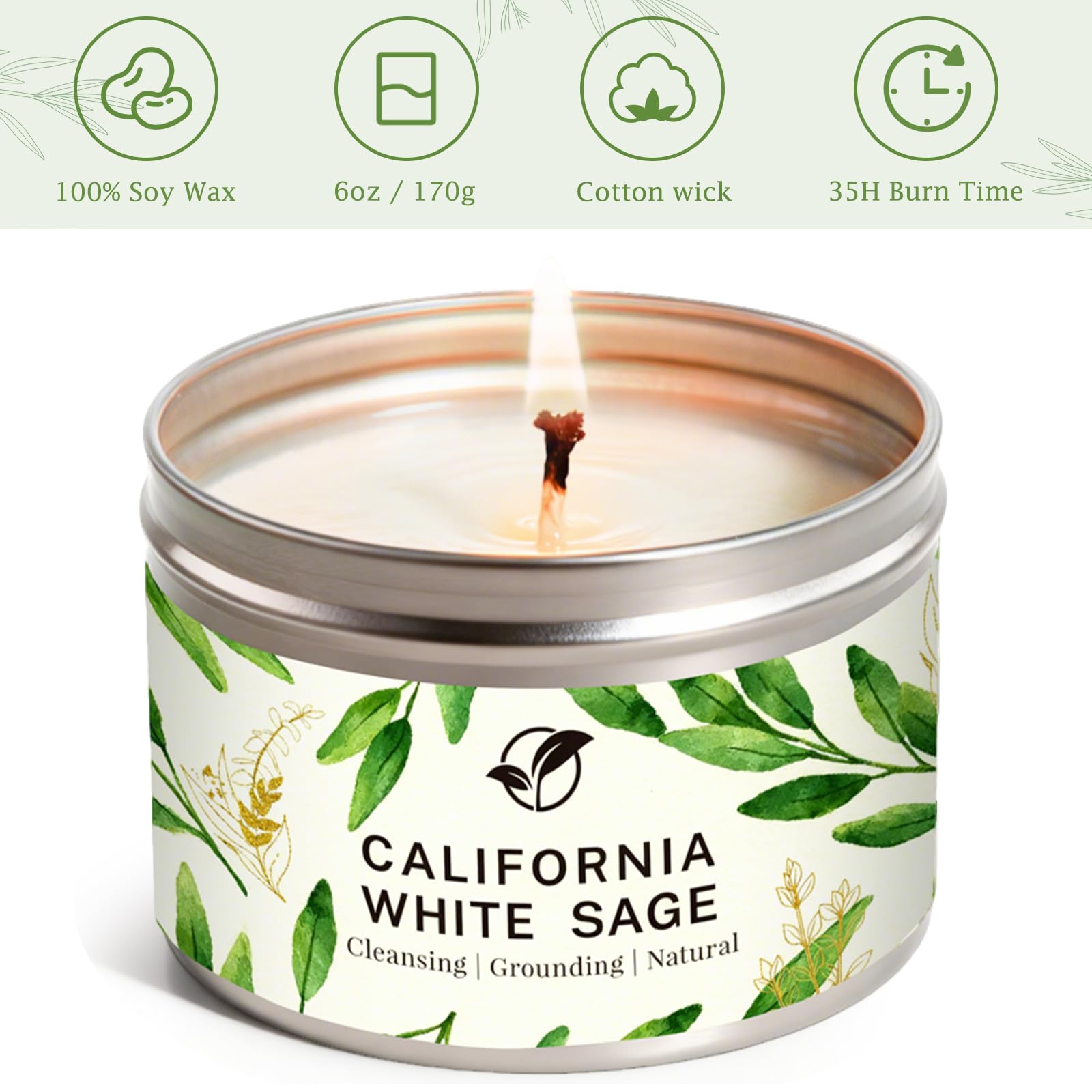 Sage Candle Gift Set, 4 Pack Natural Soy Wax White Sage Smudge Kit with Healing Crystals for House Cleansing Negative Energy, Spiritual Meditation & Aromatherapy, Ideal Mother's Day Housewarming Gifts