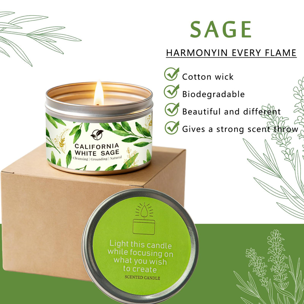 Sage Candle Gift Set, 4 Pack Natural Soy Wax White Sage Smudge Kit with Healing Crystals for House Cleansing Negative Energy, Spiritual Meditation & Aromatherapy, Ideal Mother's Day Housewarming Gifts