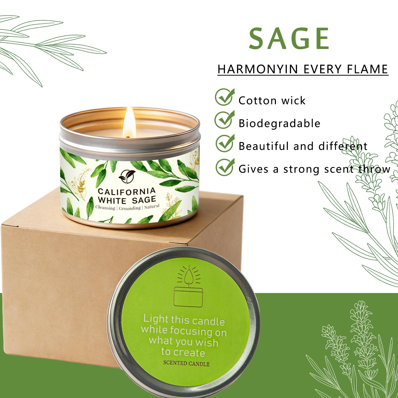 Sage Candle Gift Set, 4 Pack Natural Soy Wax White Sage Smudge Kit with Healing Crystals for House Cleansing Negative Energy, Spiritual Meditation & Aromatherapy, Ideal Mother's Day Housewarming Gifts