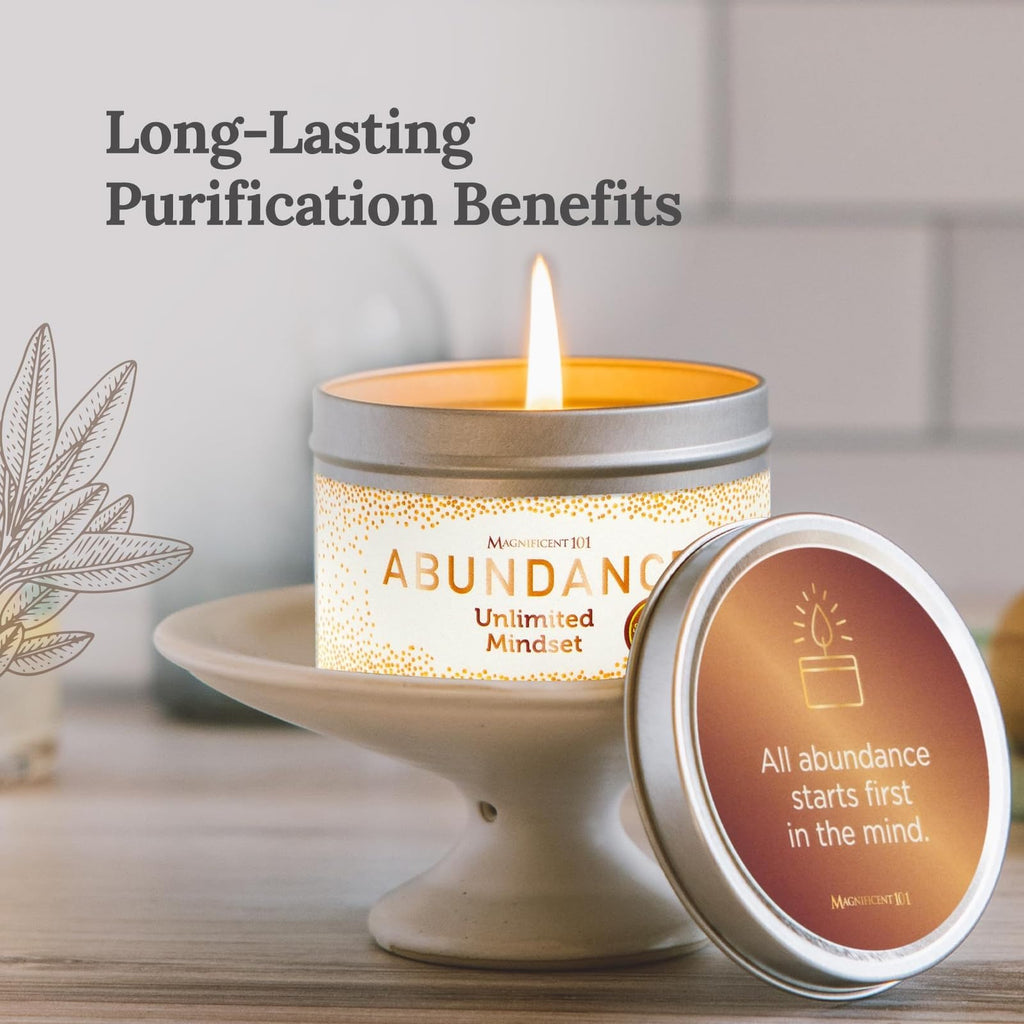 Magnificent 101 Long-Lasting Home Blessing - Love & Laughter Aromatherapy Smudge Candle - 6 Oz - 35-Hour Burn - Soy Wax, Sage, Bergamot & Sandalwood - Meditation & Manifestation - Sage Candle